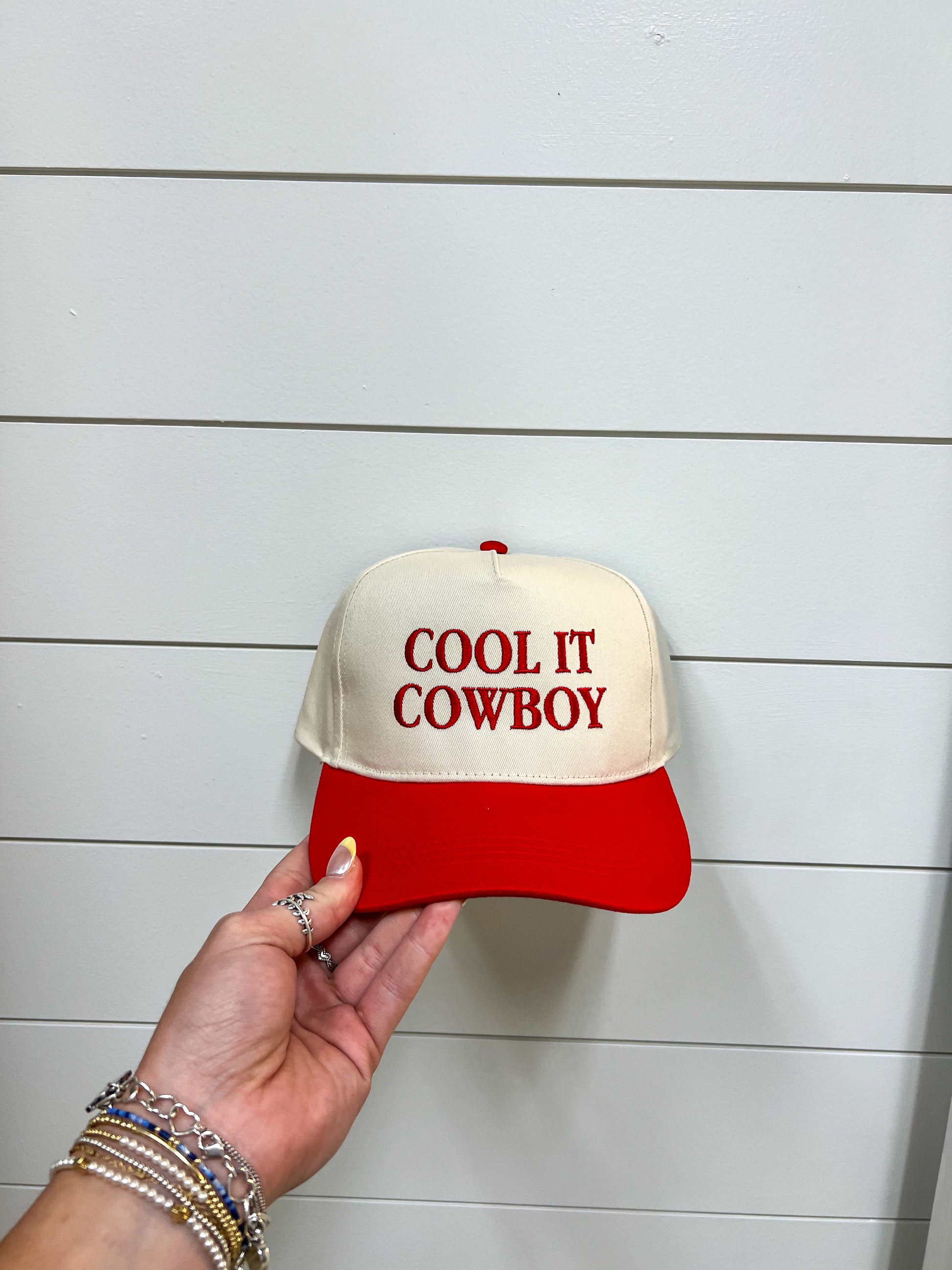 Western Cool It Cowboy Embroidery Two Tone Cap-David And Young-fd 08/08/25-The Twisted Chandelier