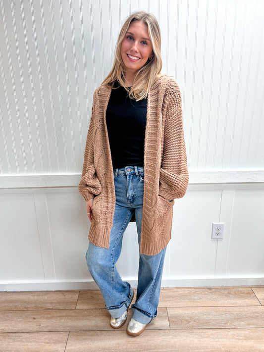 Camille Chunky Cable Lantern Sleeve Cardigan-Bluivy-The Twisted Chandelier