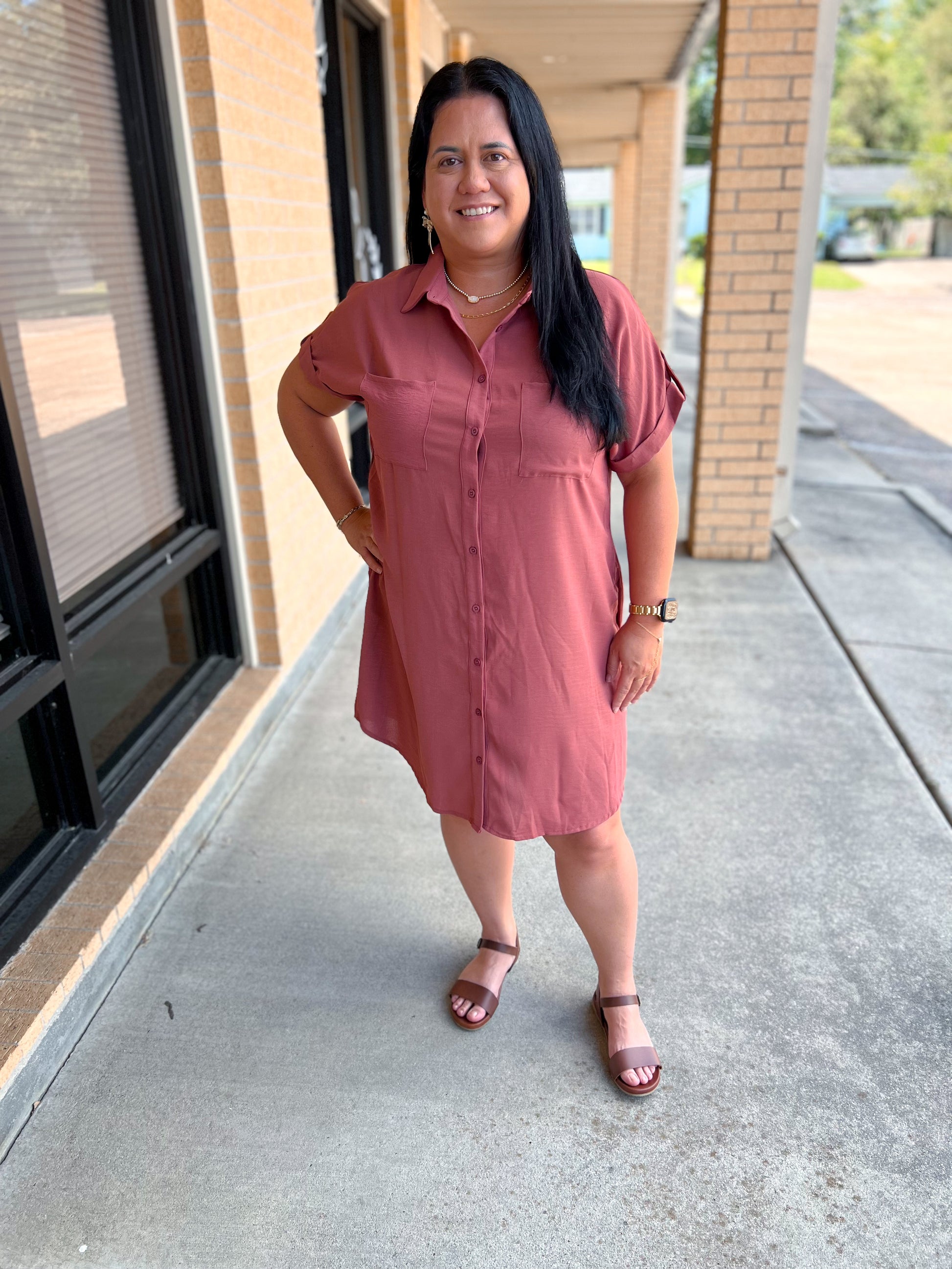 Bethany Button Up Woven Shirt Dress With Pockets-Dress-She & Sky-BIN D4,DJR,FD 08/19/25,SY6353R2-The Twisted Chandelier