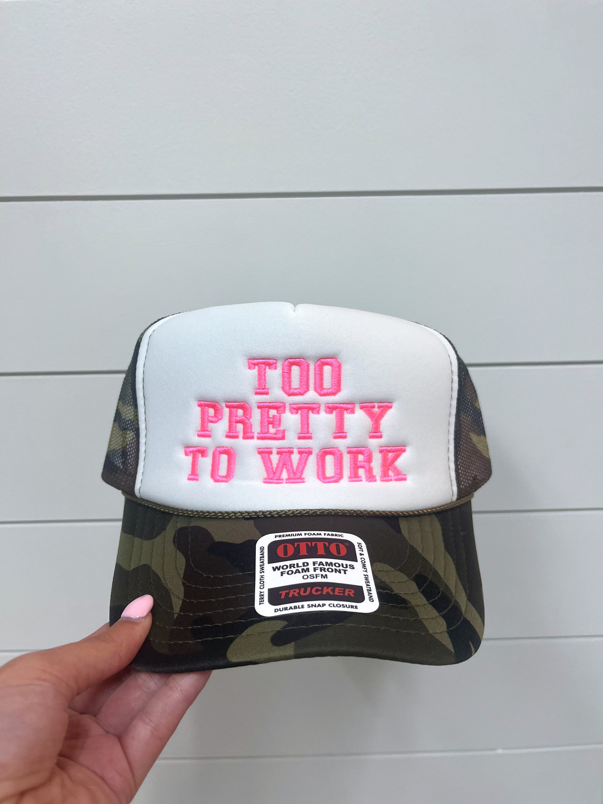 Too Pretty To Work Trucker Hat-Happy Hour-The Twisted Chandelier