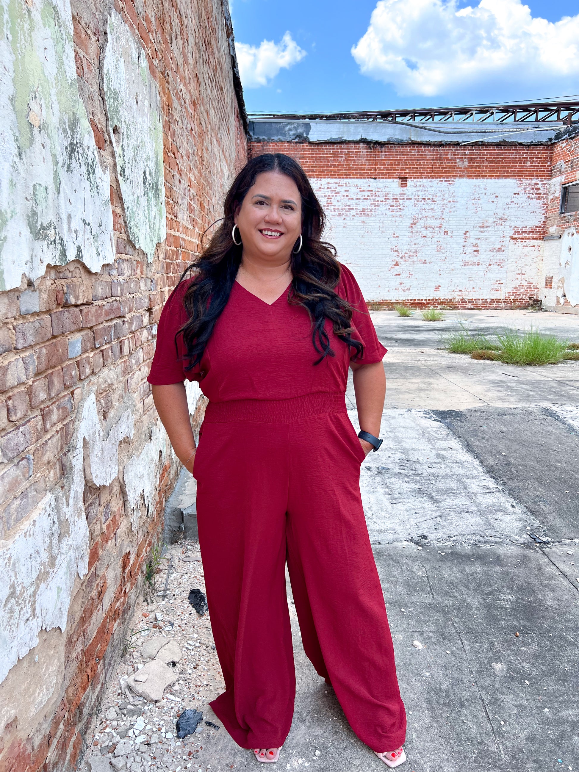 Xena Flounce Sleeve Waist Smock Wide Leg Jumpsuit with Pockets-Jumpsuits & Rompers-She & Sky-1st md,Bin B3,CR 08/05/24,DJR,gameday,OGP 64.99-The Twisted Chandelier