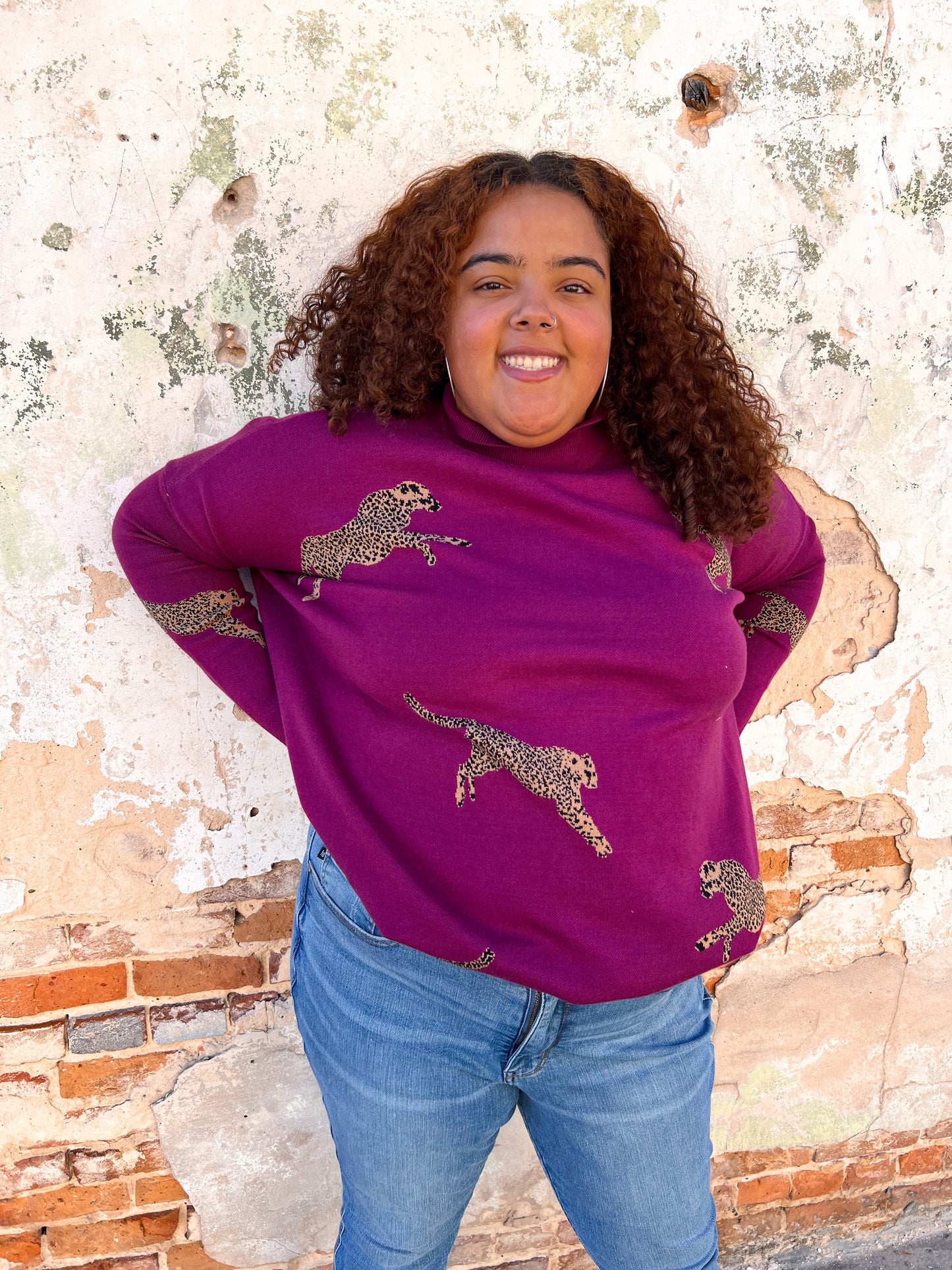 Annie Cheetah Print Mock Neck long Sleeve Sweater Top - Plus-Sweater-Entro-Bin B4,Max Retail,not on the floor only in the bins,Tops Collection-The Twisted Chandelier
