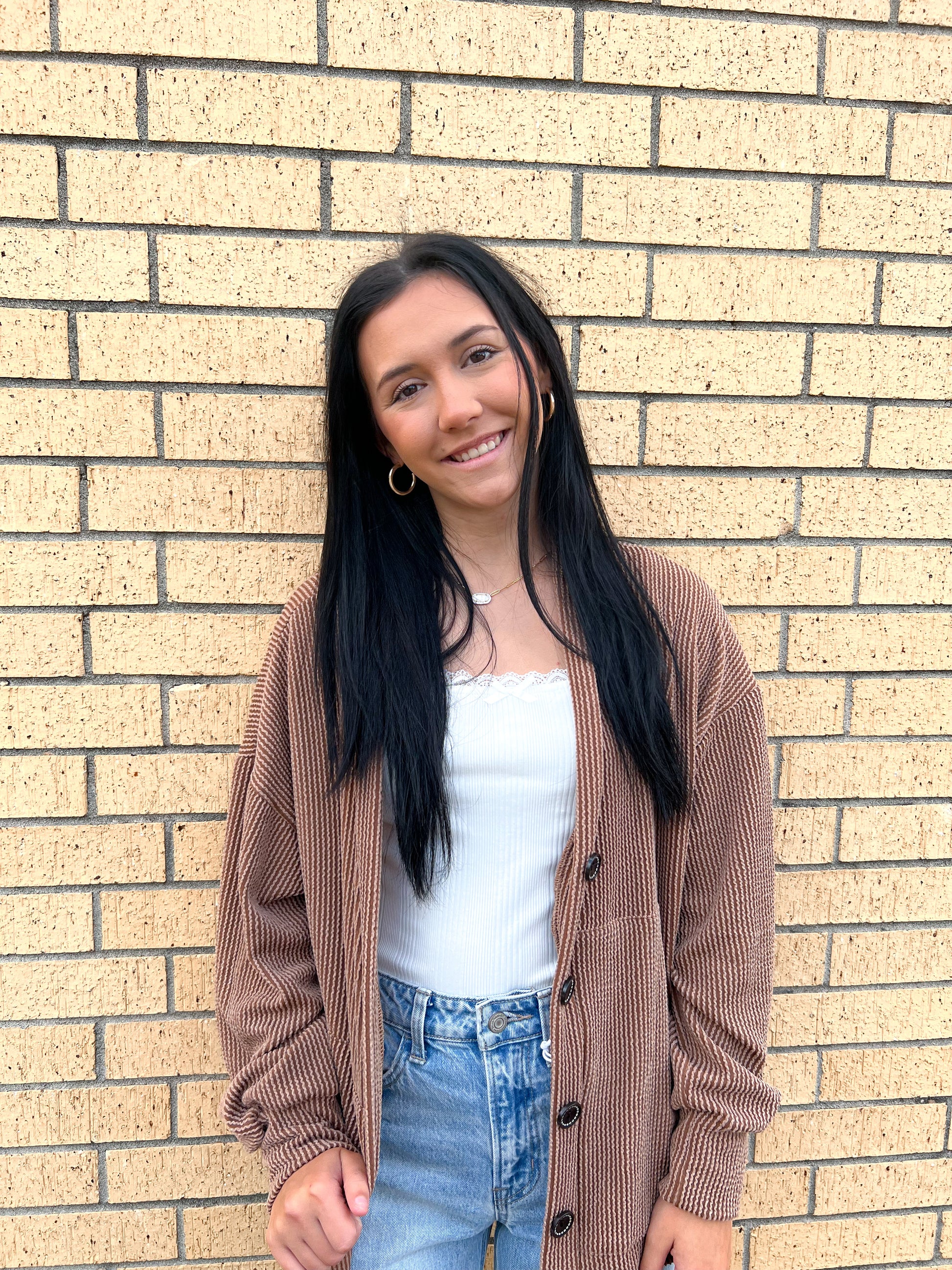 Kate Solid Rib Drop Shoulder Button Balloon Sleeve Cardigan - Chestnut-7th Ray-Bin a4,FD 09/22/25-The Twisted Chandelier