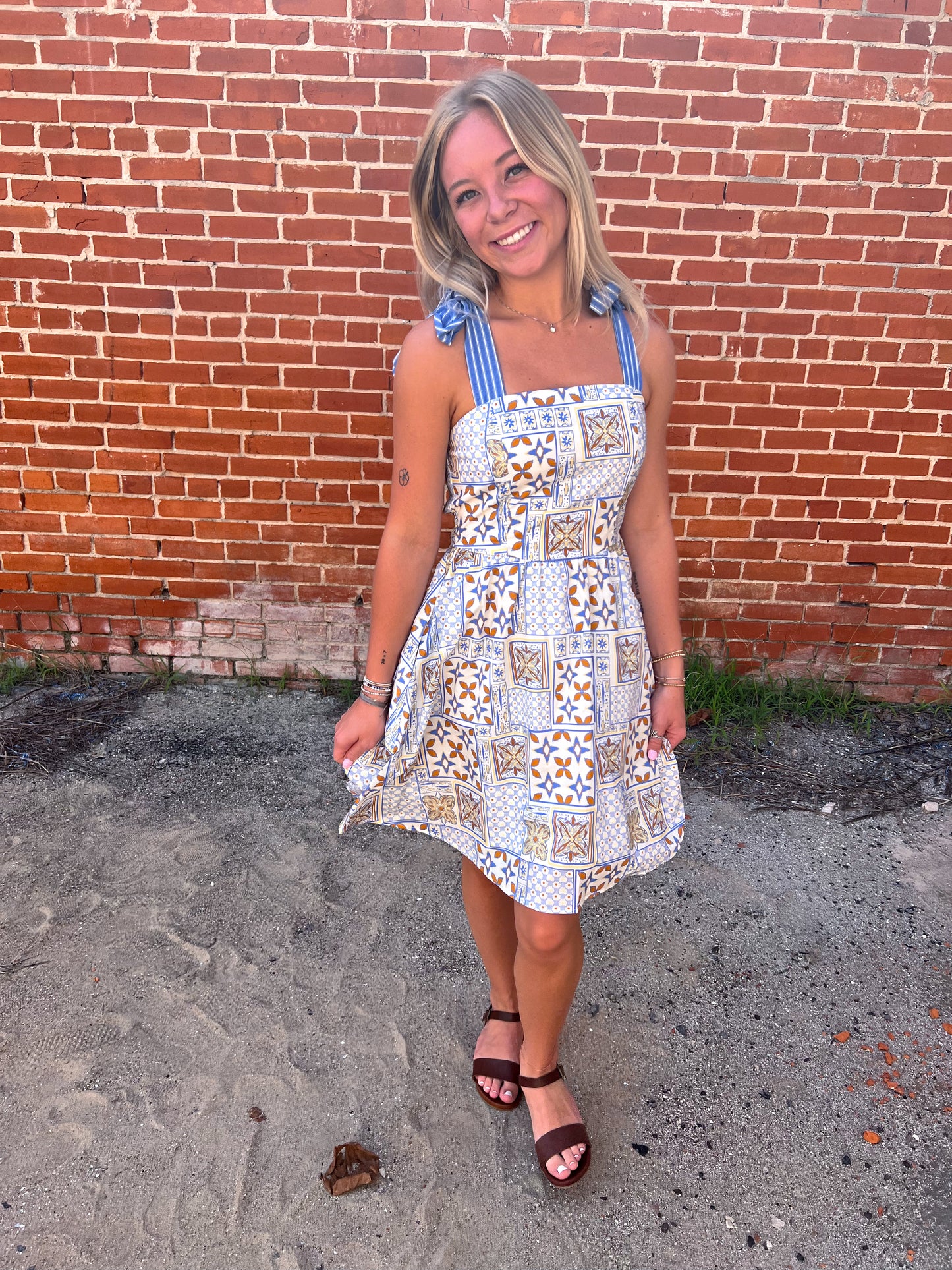 Brinn Tie Strap Woven Print Mini Dress-Dress-She & Sky-Bin B4,DJR,FD 08/12/25,SY9035-The Twisted Chandelier