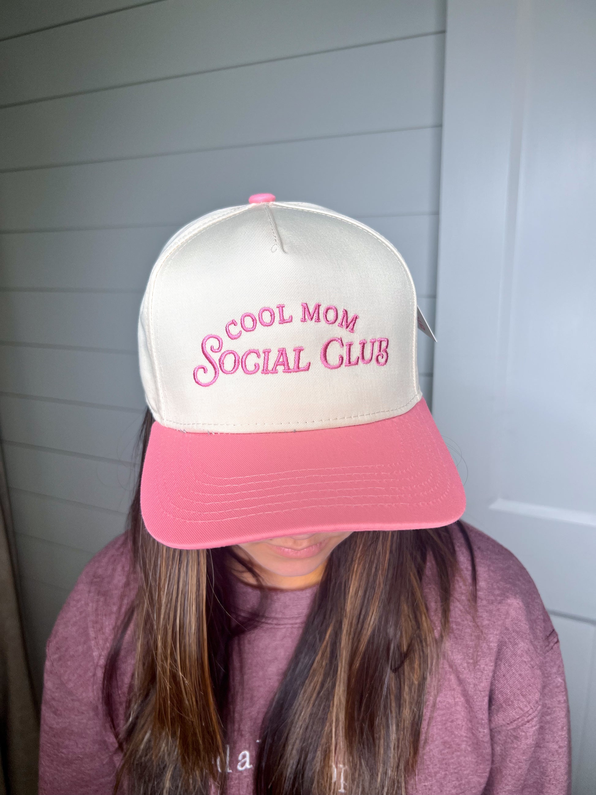 Cool Mom Social Club Mother's Day Retro Two-Toned Hat-Katydid-FD 05/13/25-Pink and Tan-The Twisted Chandelier