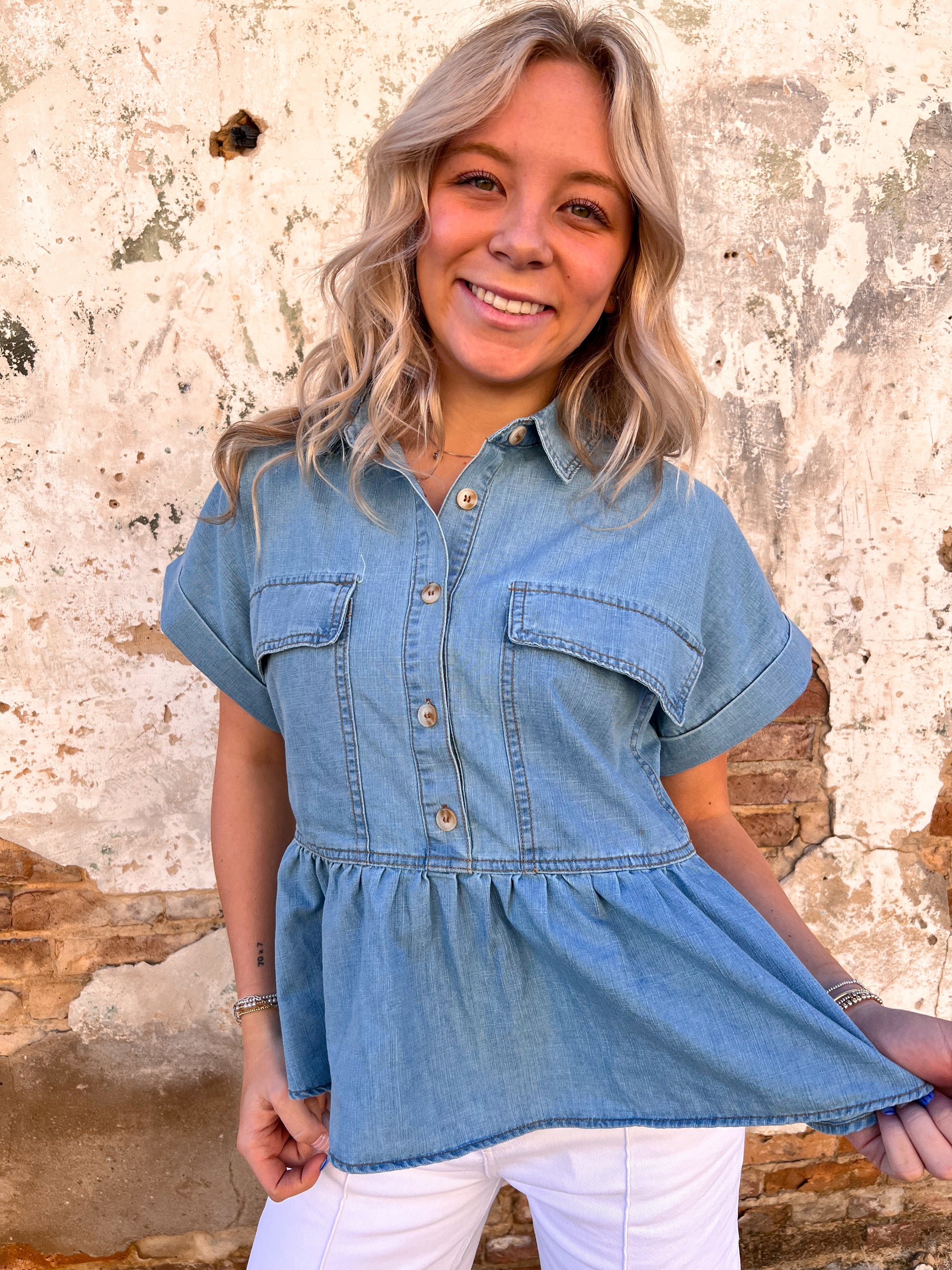 Lanni Mineral Washed Oversized Baby Doll Denim Shirt-Apparel & Accessories-in february-05/11/25,1st md,Bin D1,FD 03/04/25,Tops Collection-The Twisted Chandelier