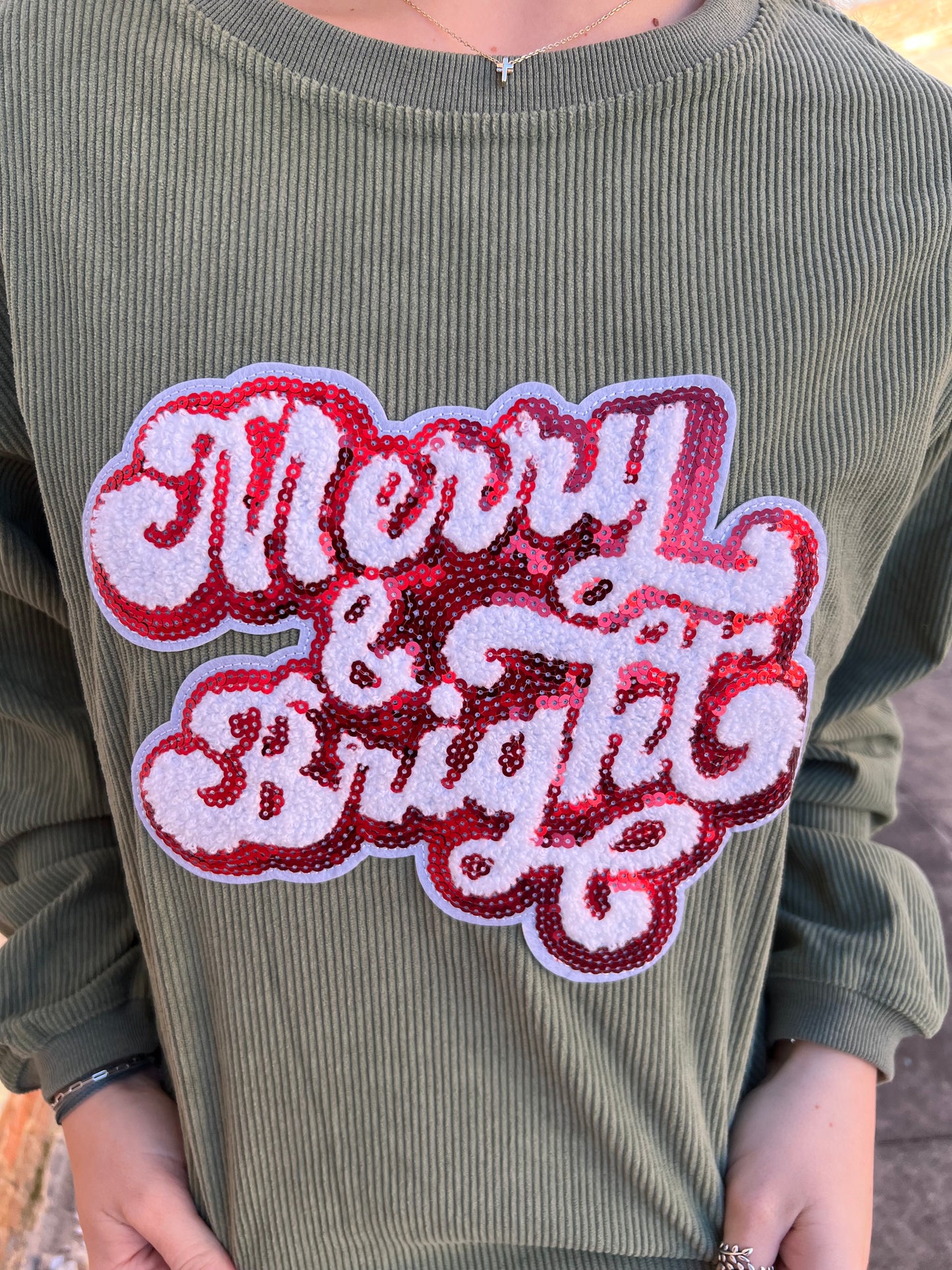 Christmas Merry & Bright Sequin Rib Sweatshirt-Sweatshirt-fashionworks-Bin a1,FD 12/03/24,Tops Collection-The Twisted Chandelier