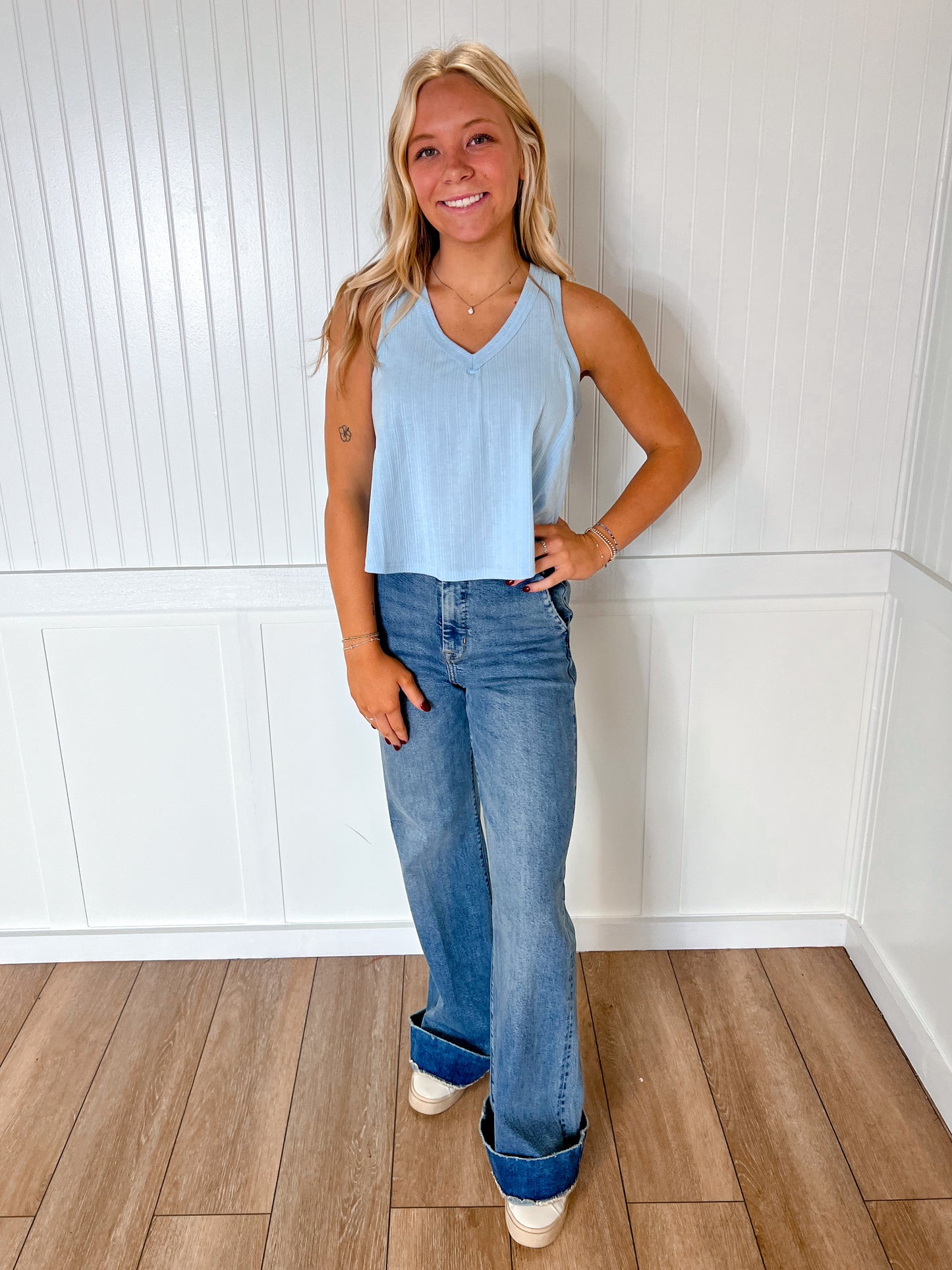 Marda Sleeveless Soft Knit Swing Crop Top - Blue-VERY J-07/24/25,1st md,Bin B5,FD 6/24/25,OGP 28.99,Tops Collection-The Twisted Chandelier