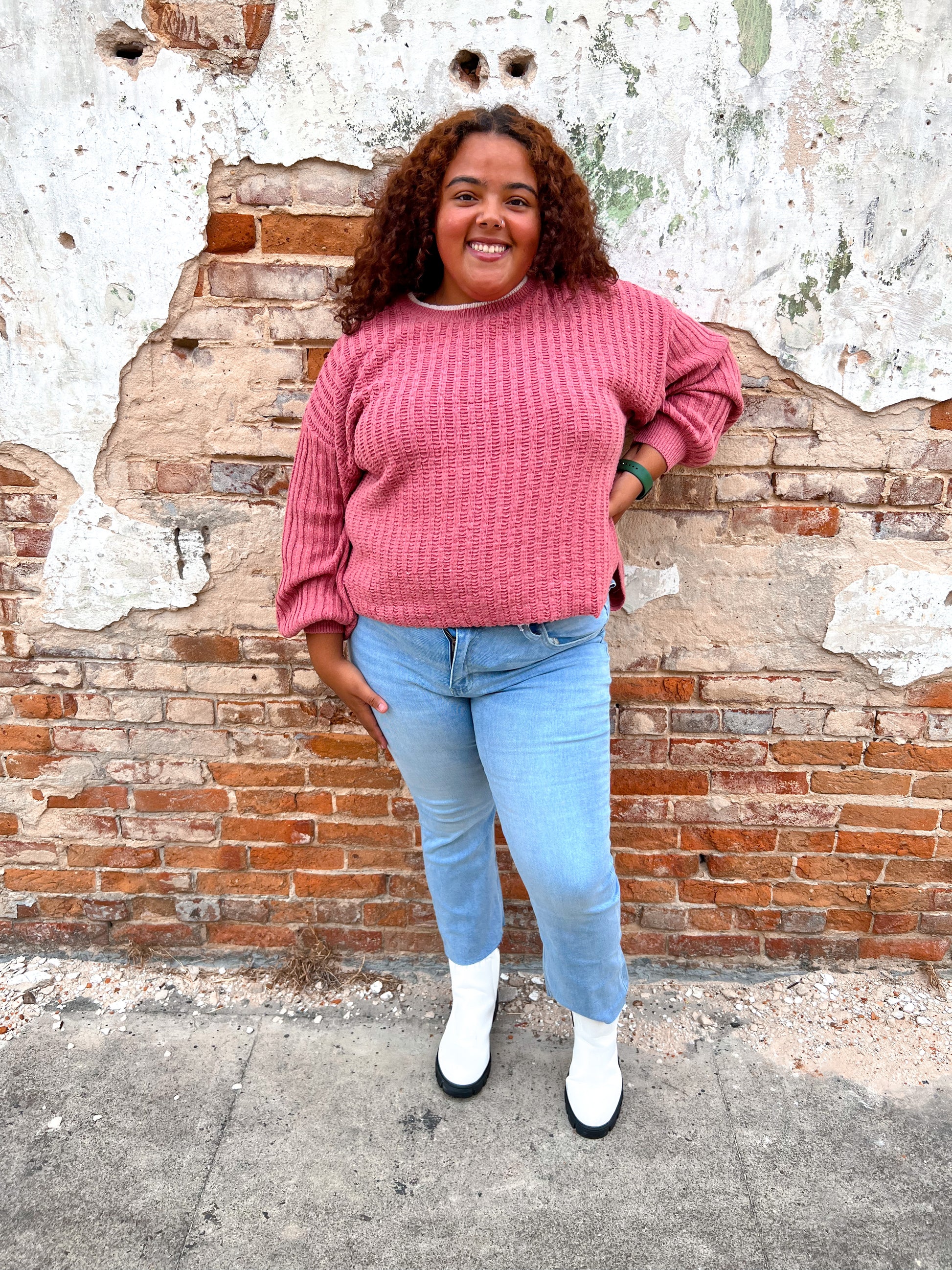 Kennedy Contrast Color Detail Neck Sweater Top - Plus Size-Top-VERY J-04/25,09/12/23,1st md,Bin B3,Max Retail,not on the floor only in totes,Tops Collection-The Twisted Chandelier