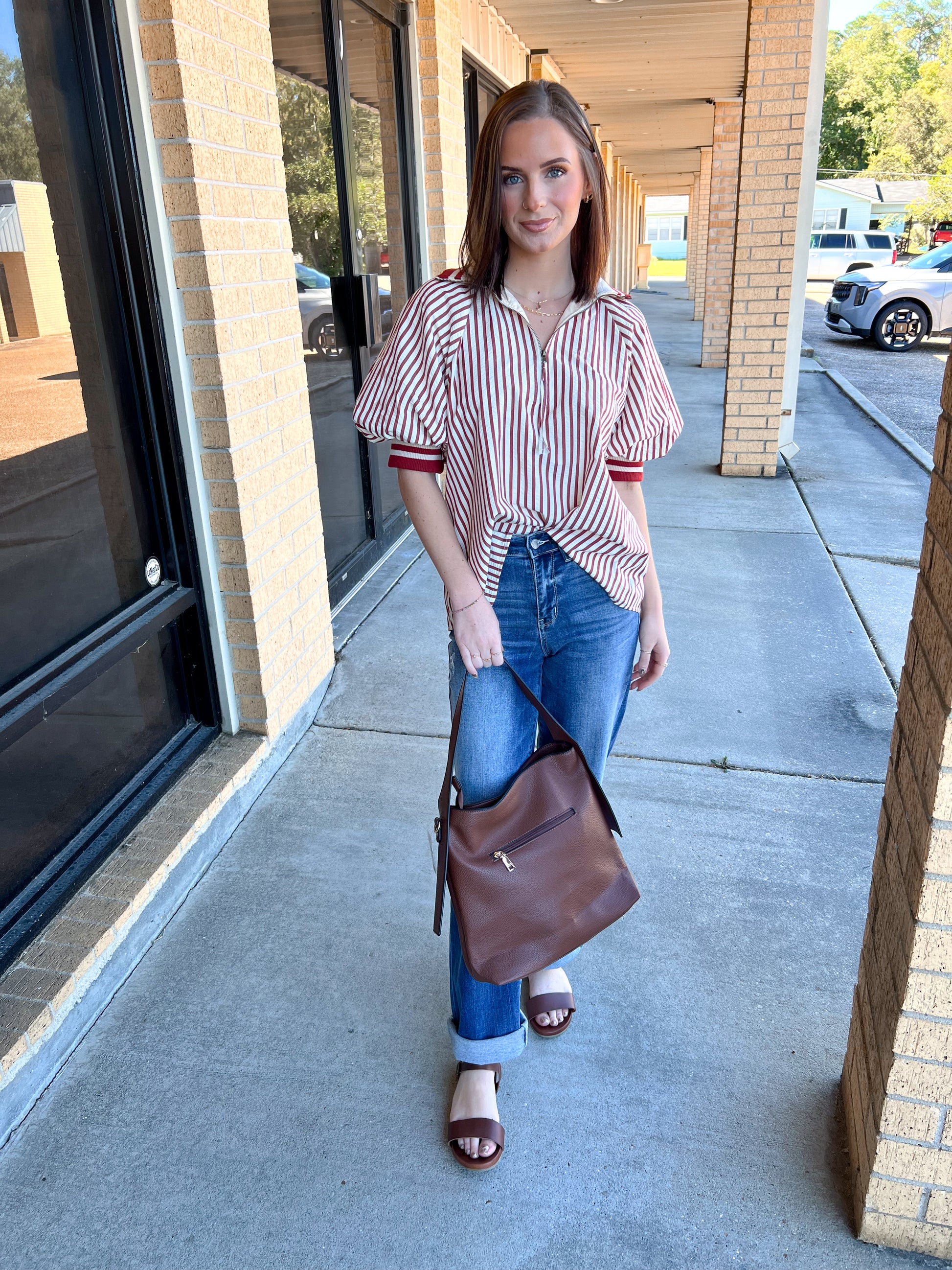 Rory Striped Collared Zip Top-The Twisted Chandelier-Bin B4,FD 10/23/25,Tops Collection-The Twisted Chandelier