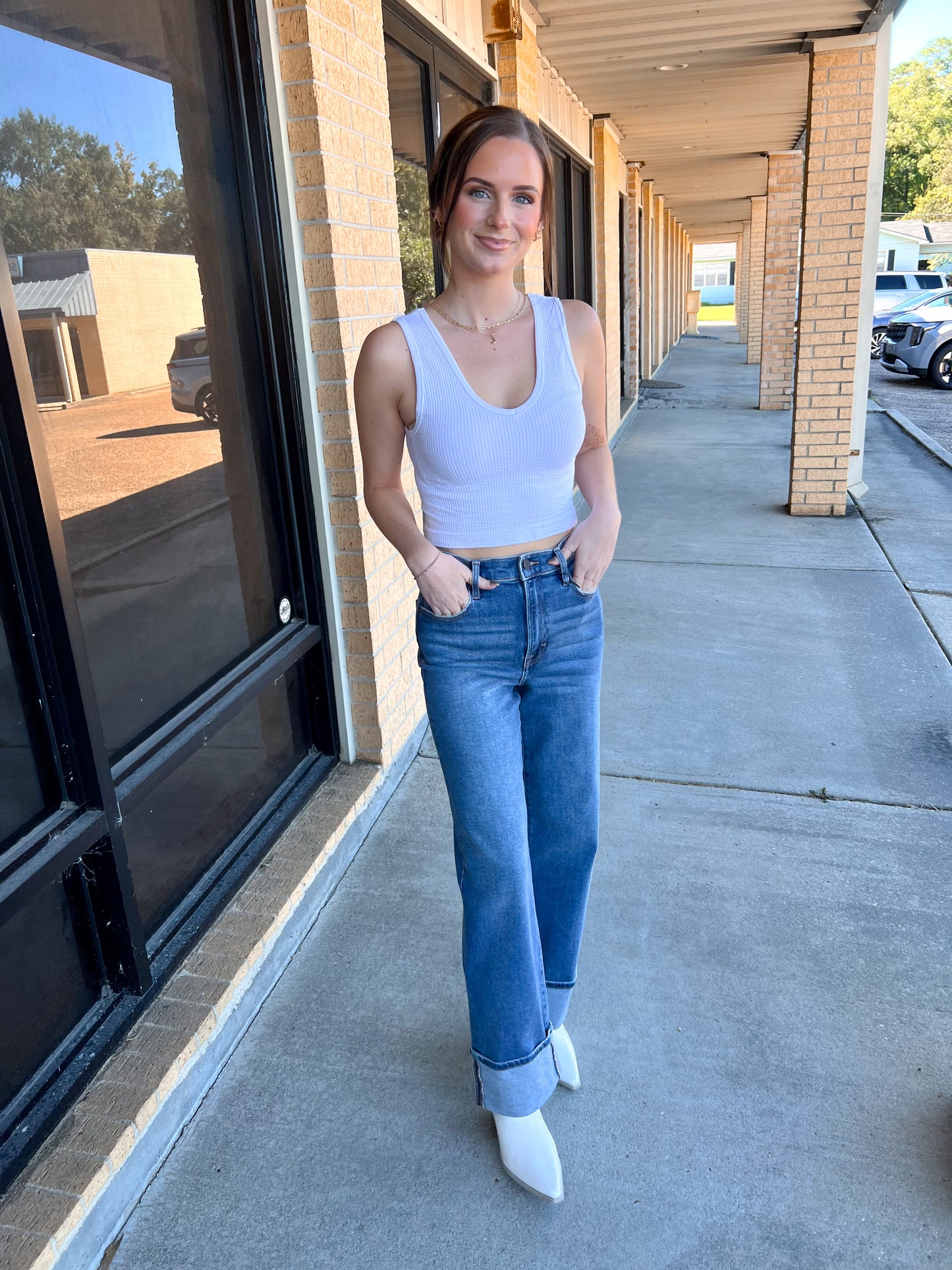 Logan Dark Wash Cuffed Stretch Clean Dad Jeans-Hidden Jeans-Bin a4,Bin b6,bottoms,Fd 8/5/25-The Twisted Chandelier