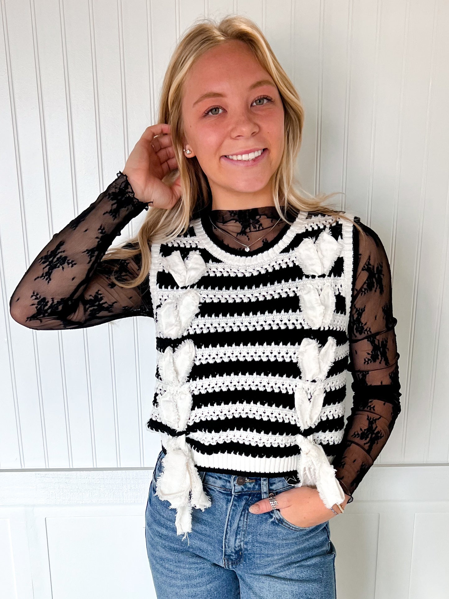 Hattie Frayed Twill with Lace Strap Thru & Bow Tie-Peach Love California-Bin B5,FD 08/12/25,Tops Collection-The Twisted Chandelier