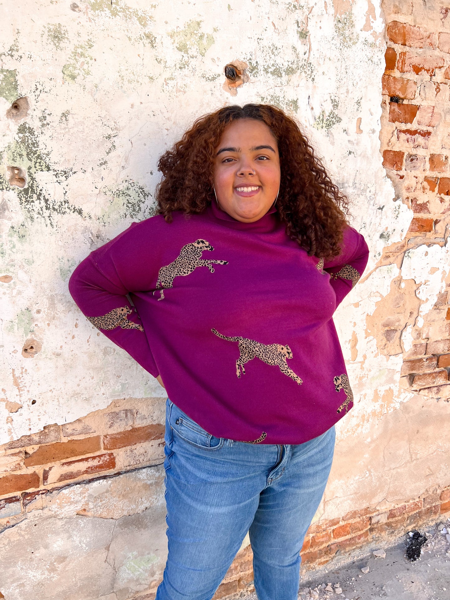 Annie Cheetah Print Mock Neck long Sleeve Sweater Top - Plus-Sweater-Entro-Bin B4,Max Retail,not on the floor only in the bins,Tops Collection-The Twisted Chandelier