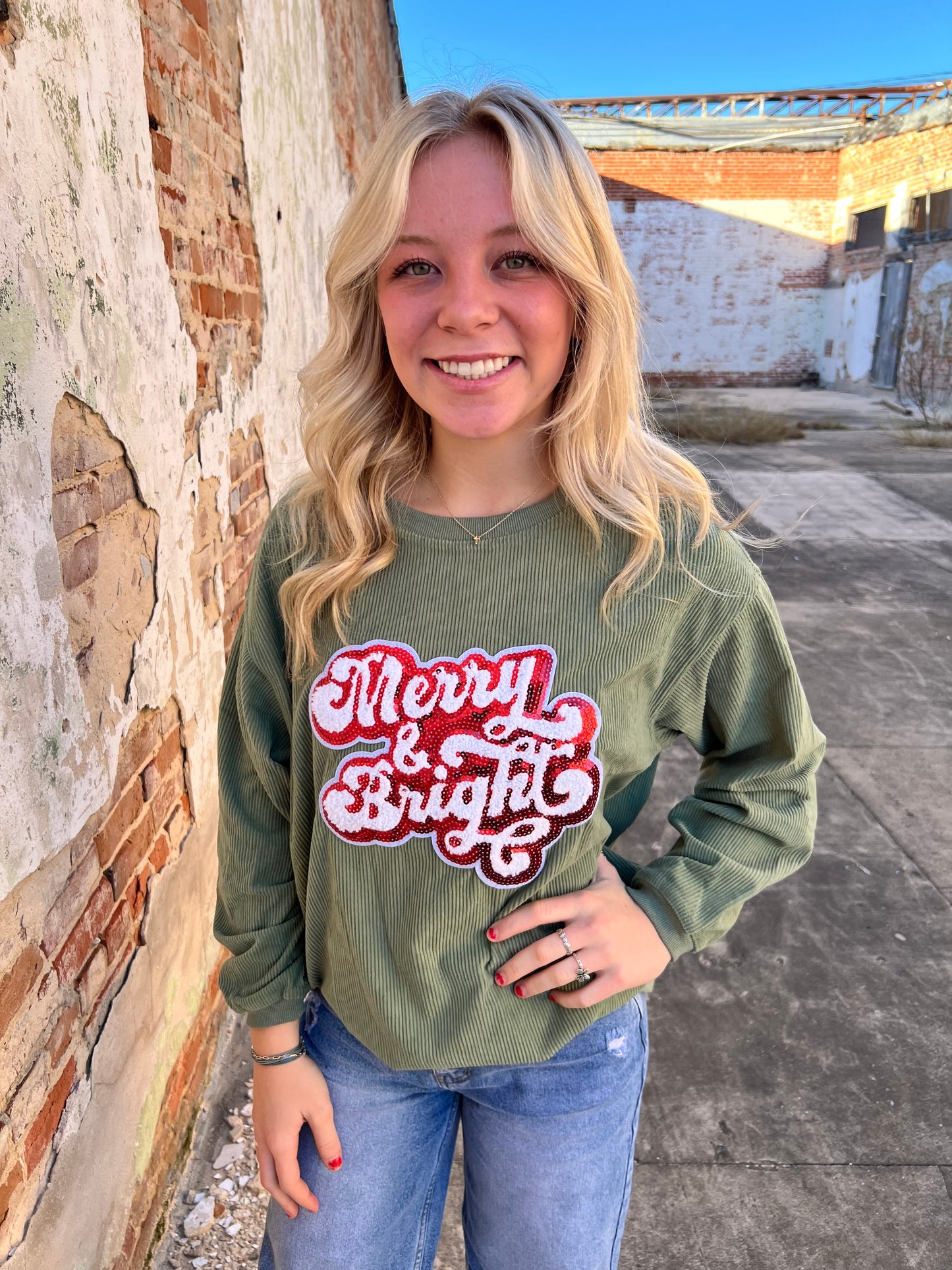 Christmas Merry & Bright Sequin Rib Sweatshirt-Sweatshirt-fashionworks-Bin a1,FD 12/03/24,Tops Collection-The Twisted Chandelier
