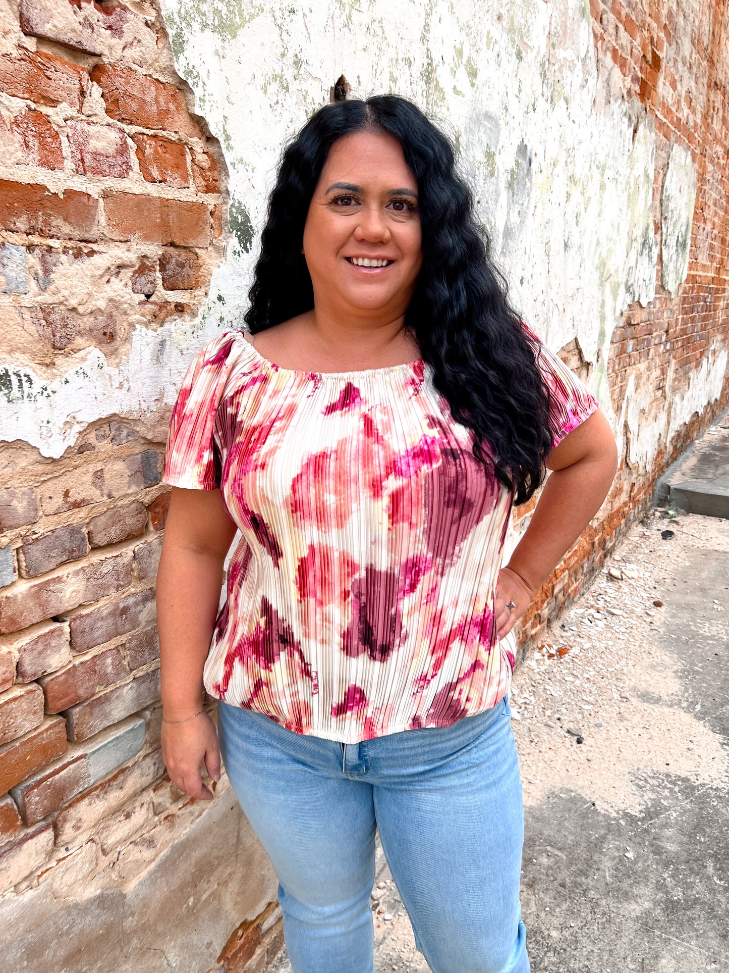 Aleena Ombre Watercolor Off The Shoulder Top-Top-Southern Grace Wholesale-1st md,9338e,Bin a4,Tops Collection-The Twisted Chandelier