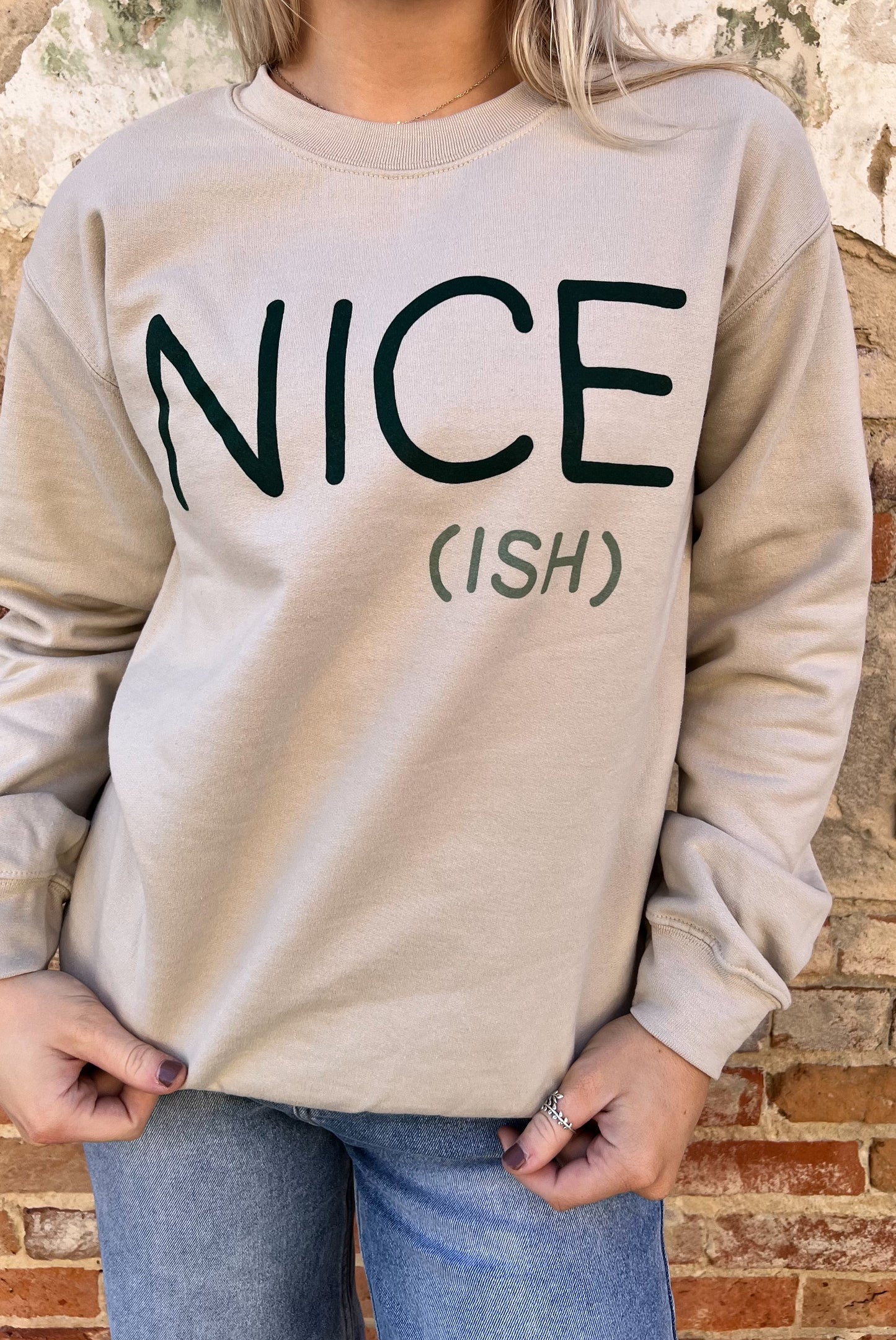 Nice Ish Christmas Crewneck Sweatshirt-Mugsby-Bin a1,FD 12/3/24-The Twisted Chandelier