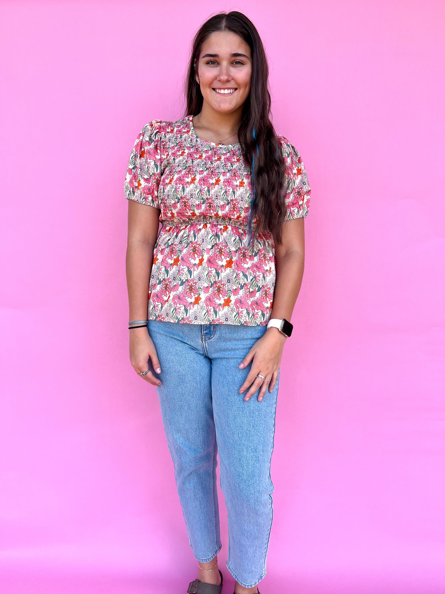 Floral Smocked Blouse-top-Southern Grace Wholesale-12/26/24,1st md,7896B,BIN A5,Max Retail,Tops Collection-The Twisted Chandelier