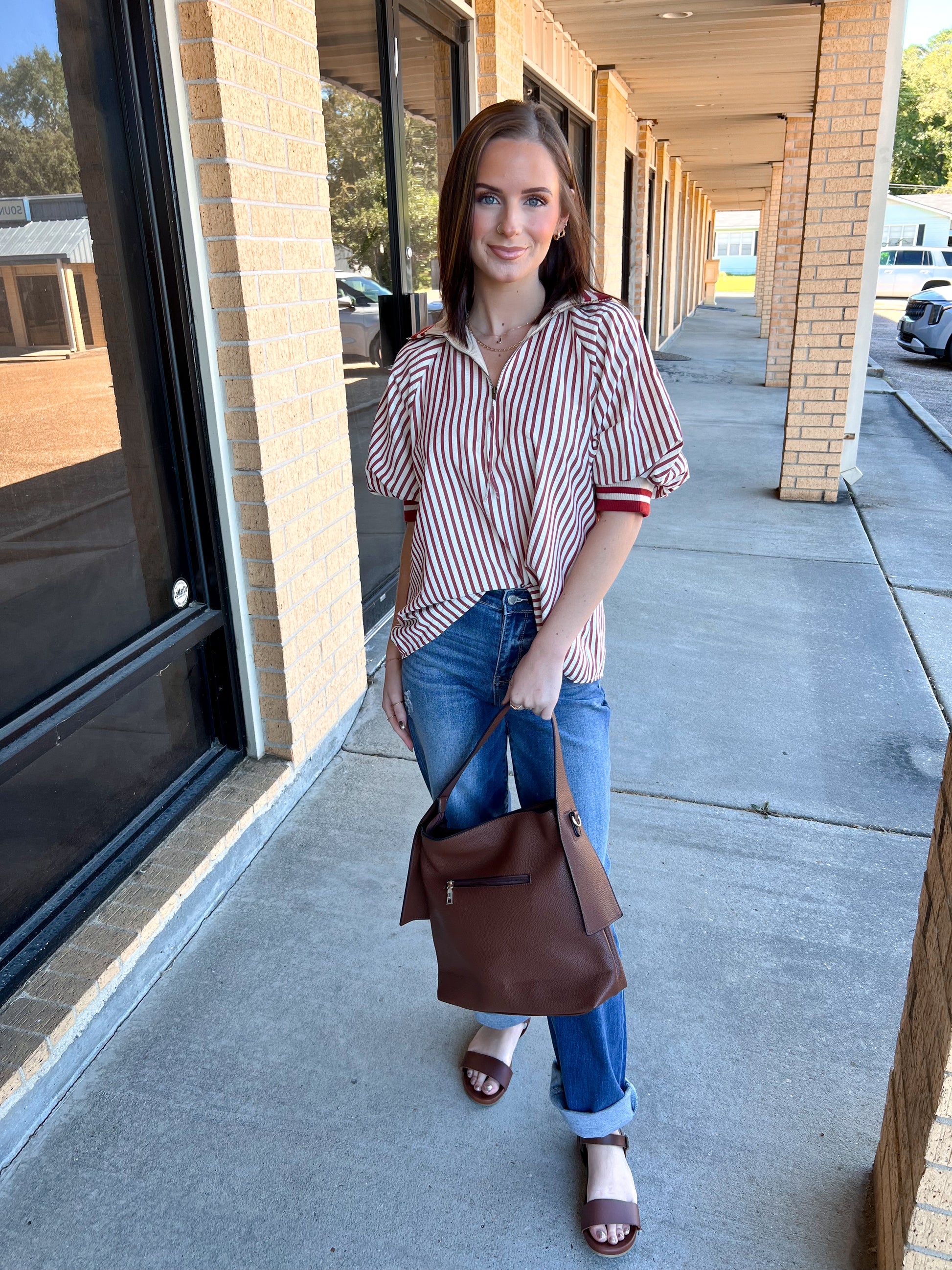 Rory Striped Collared Zip Top-The Twisted Chandelier-Bin B4,FD 10/23/25,Tops Collection-The Twisted Chandelier