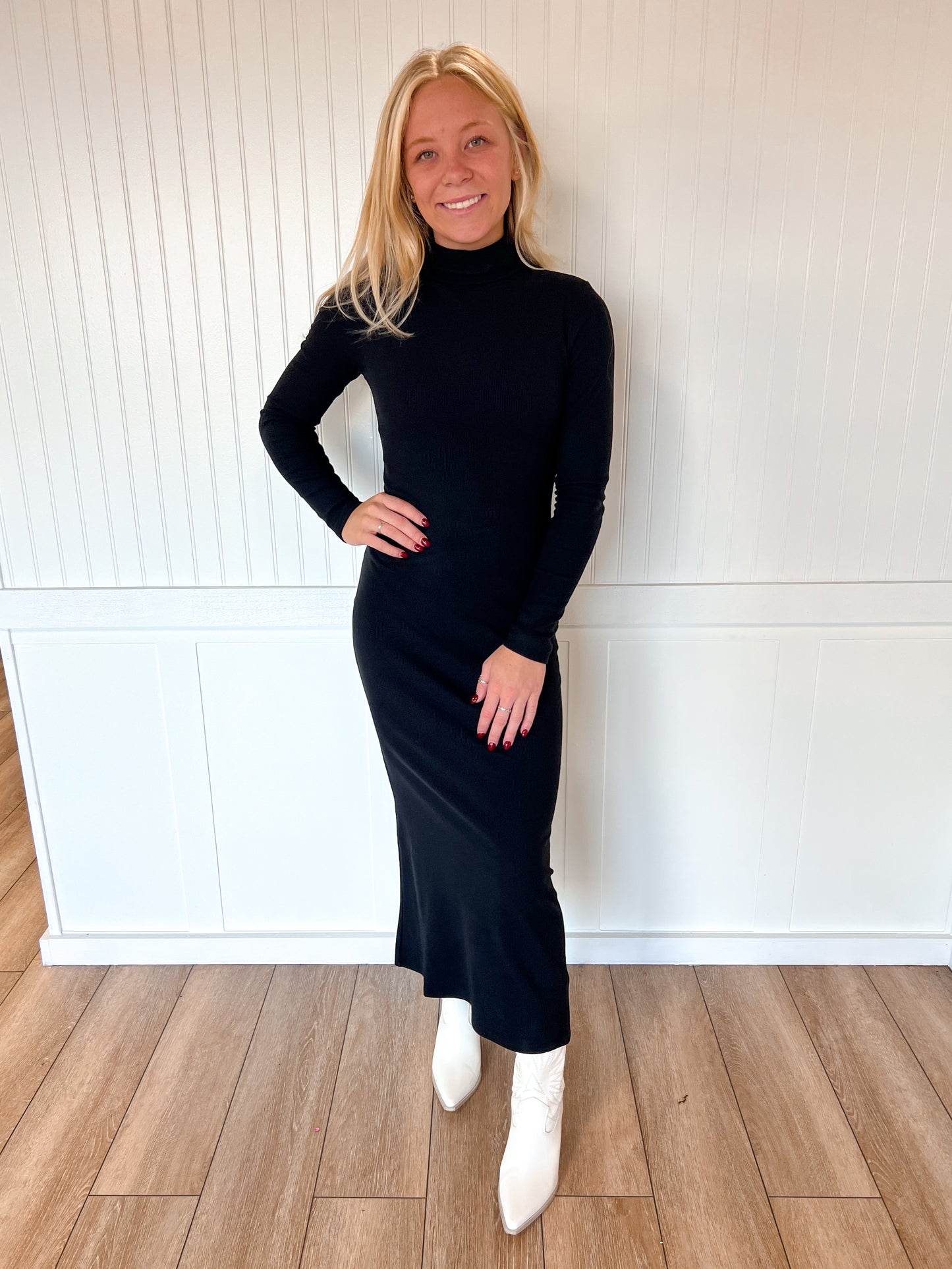 Layla Long Sleeve Turtle Neck Brushed Rib Long Dress-Active Basic | Active USA-The Twisted Chandelier