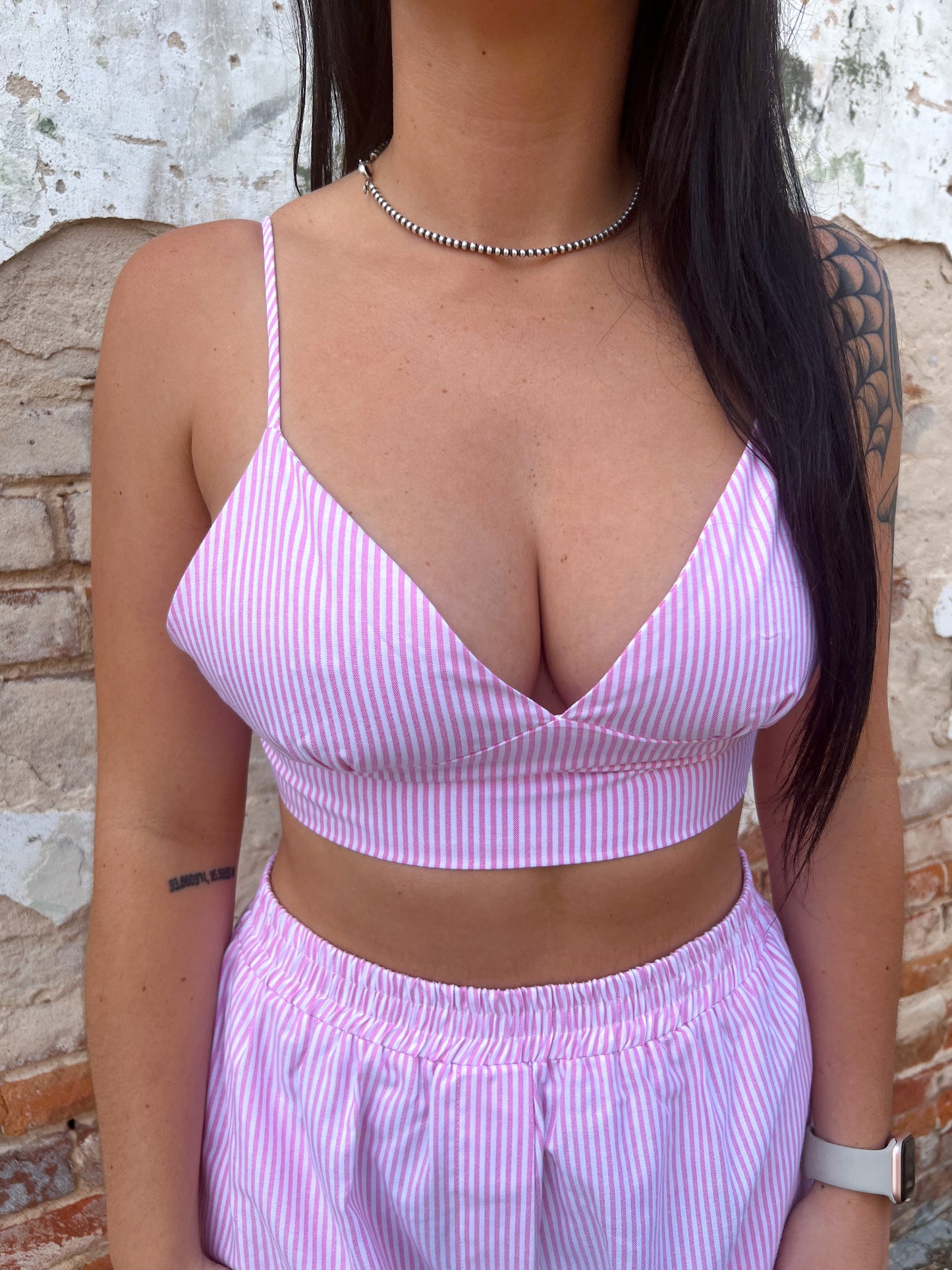 Belle Oxford Pinstriped Elasticated Back Bralette-Top-en:semble-$25 & Under Sale,05/25/24,1st md,7/5,BIN A5,FAVES,Tops Collection-The Twisted Chandelier