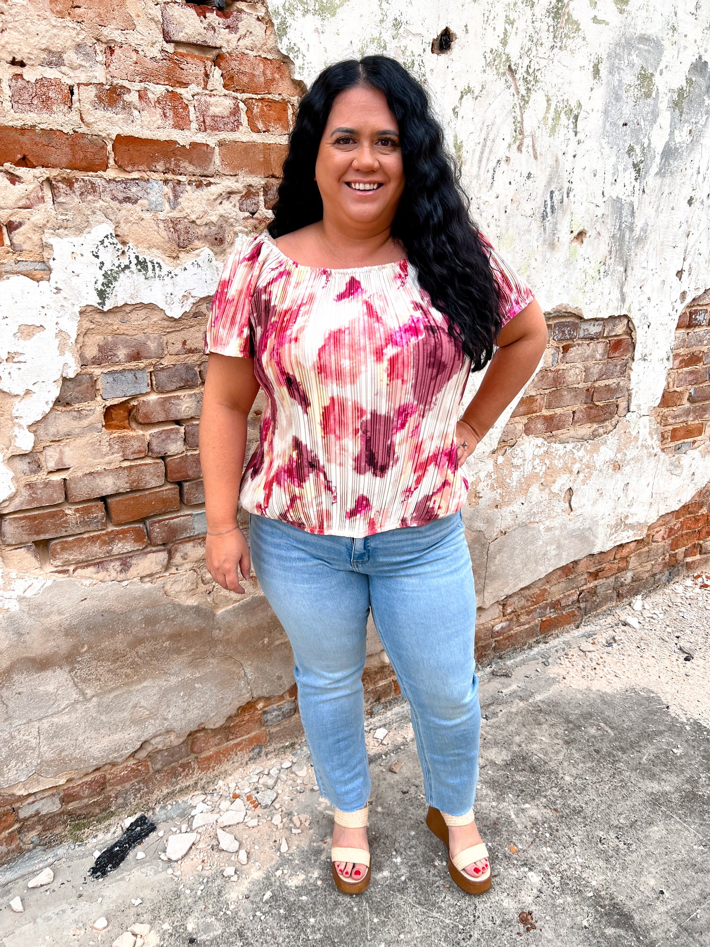Aleena Ombre Watercolor Off The Shoulder Top-Top-Southern Grace Wholesale-1st md,9338e,Bin a4,Tops Collection-The Twisted Chandelier