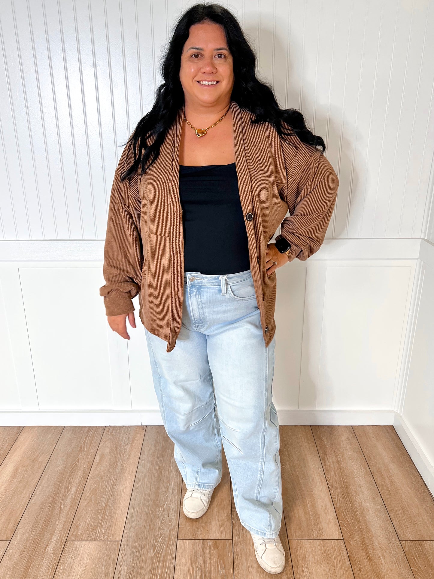 Kate Solid Rib Drop Shoulder Button Balloon Sleeve Cardigan - Chestnut-7th Ray-Bin a4,FD 09/22/25,OGP 42.99-The Twisted Chandelier