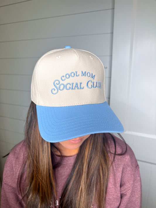 Cool Mom Social Club Mother's Day Retro Two-Toned Hat-Katydid-FD 05/13/25-Light Blue and Tan-The Twisted Chandelier