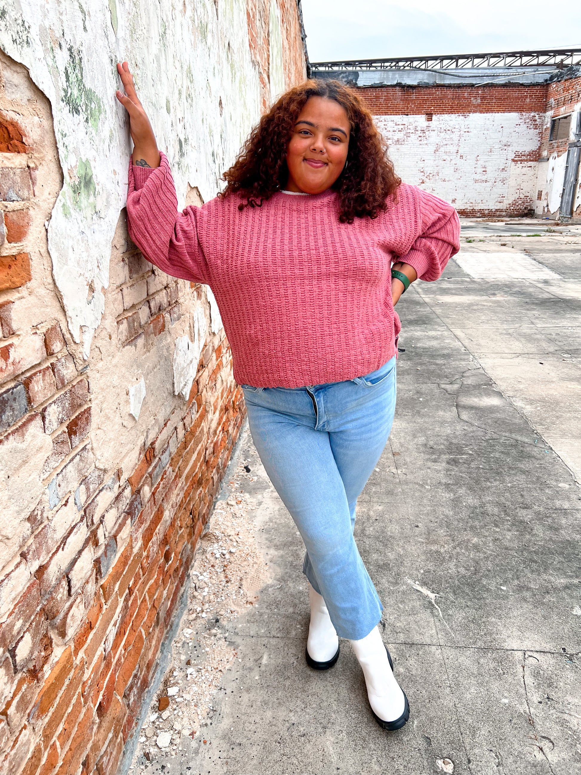 Kennedy Contrast Color Detail Neck Sweater Top - Plus Size-Top-VERY J-04/25,09/12/23,1st md,Bin B3,Max Retail,not on the floor only in totes,Tops Collection-The Twisted Chandelier