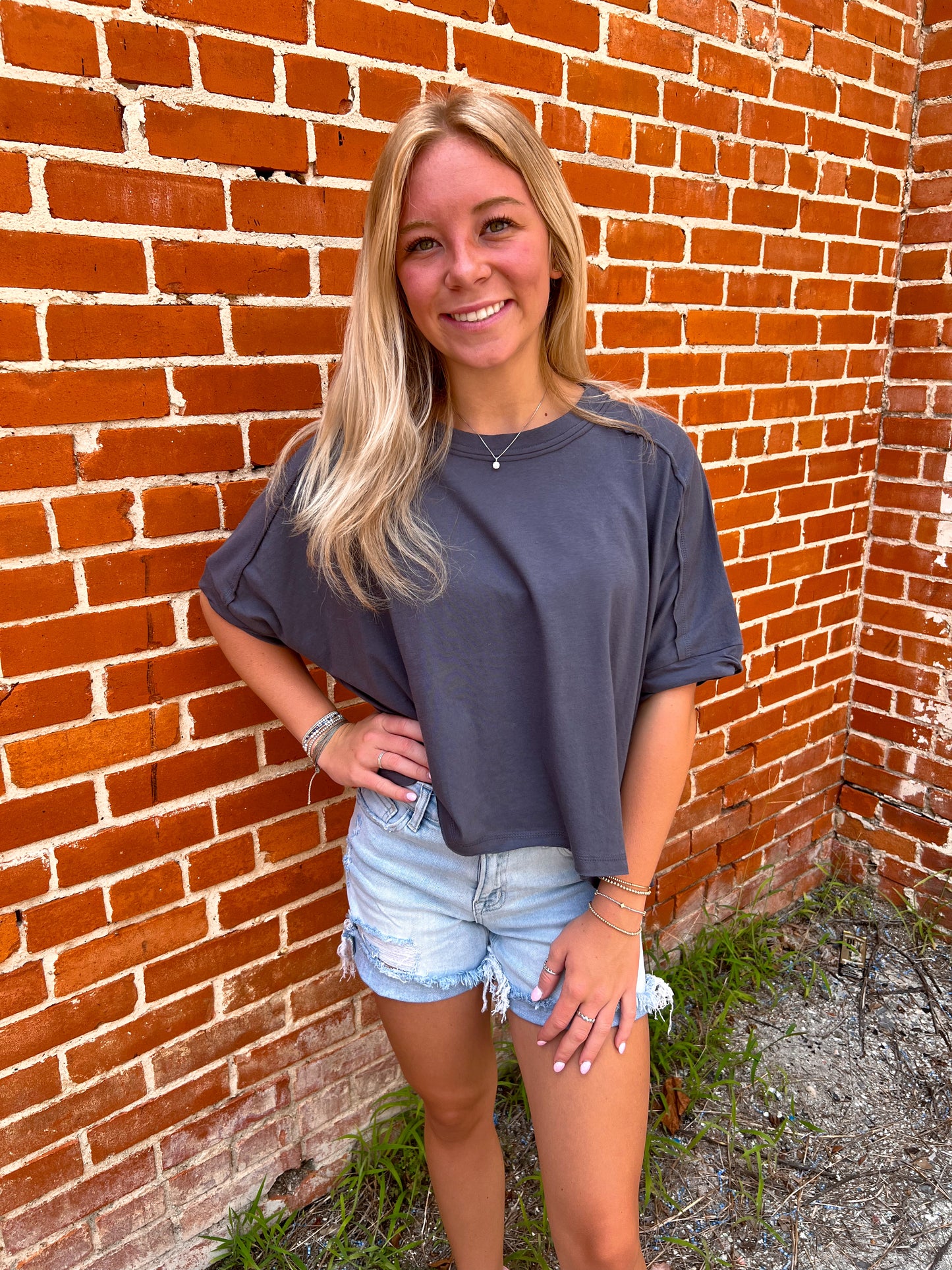 Jillian Oversized Crop Comfy Knit Top - Charcoal-VERY J-BIN A 3,FD 8/5/25,NT12068,Tops Collection-The Twisted Chandelier