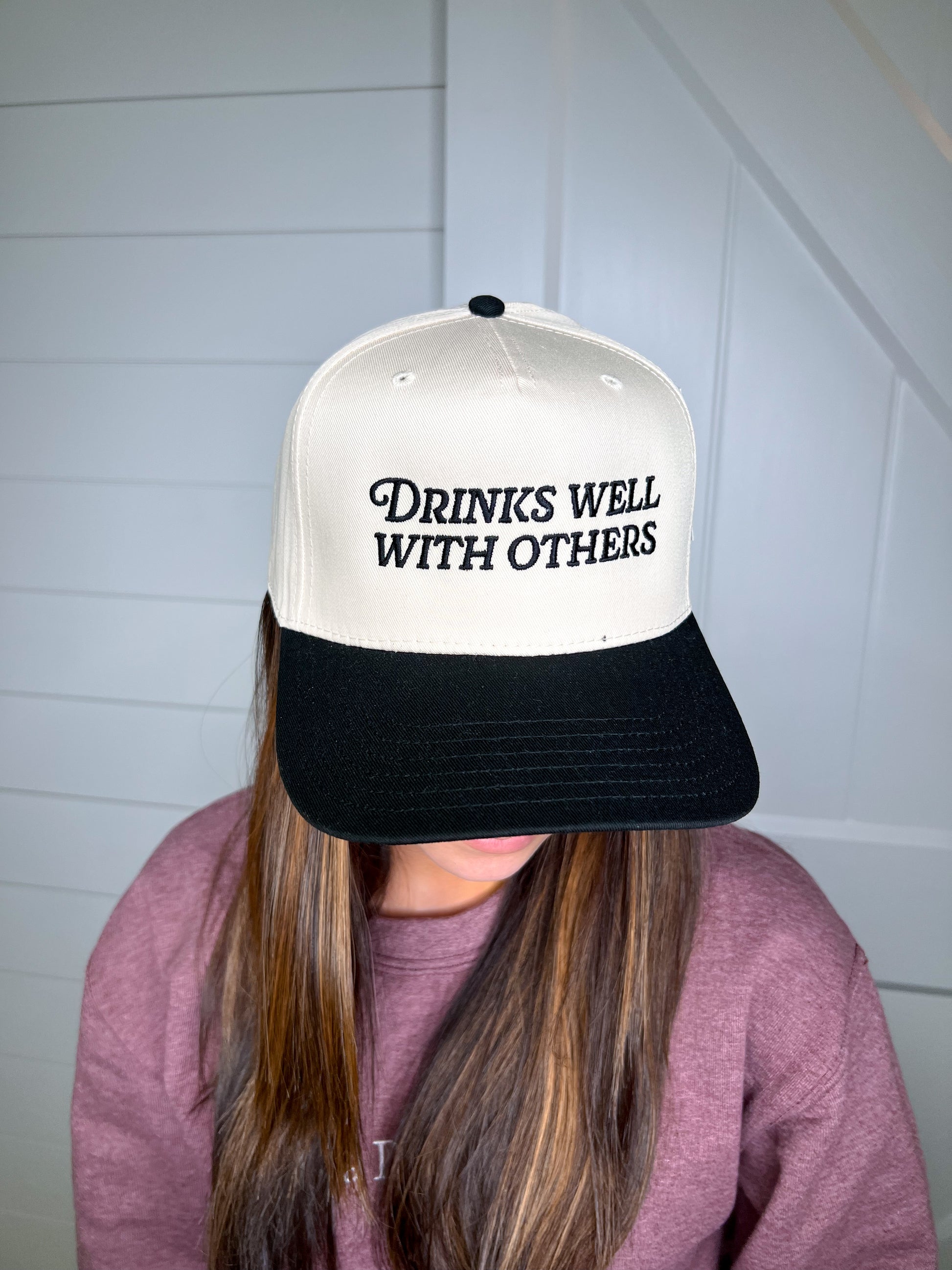 Drinks Well With Others Vintage Trucker Hats For Women-Katydid-FD 05/13/25-The Twisted Chandelier