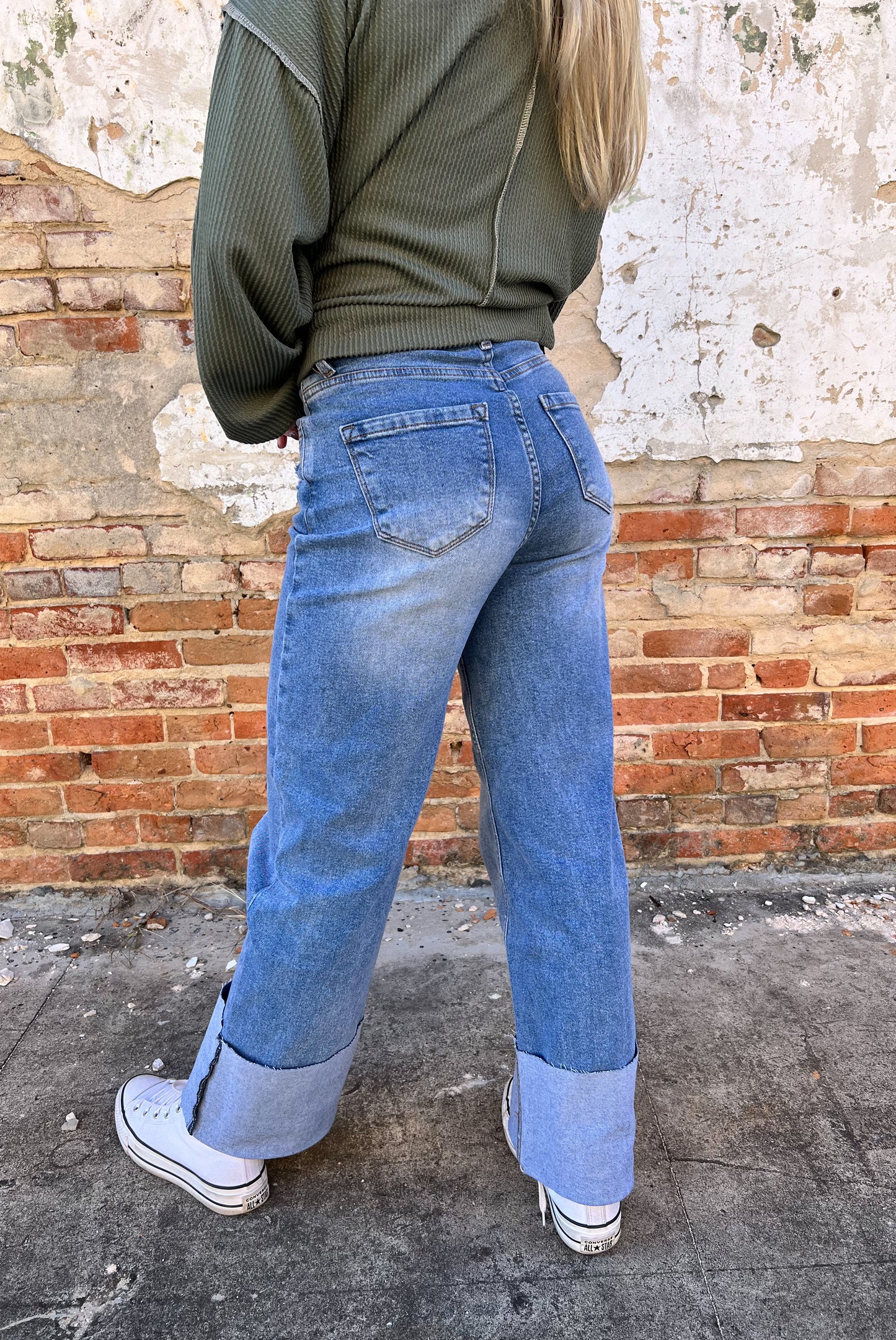 Haley Cuff Up Wide Leg Jeans-Wide Leg Jeans-Vibrant M.i.U-Bin C6,bottoms,FD 12/03/24-The Twisted Chandelier
