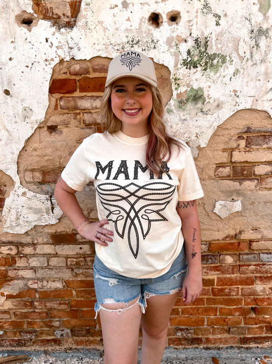 Western Mama Boot Stitch T-Shirt-Apparel & Accessories-Crazy Consuela-FD 05/07/24-The Twisted Chandelier