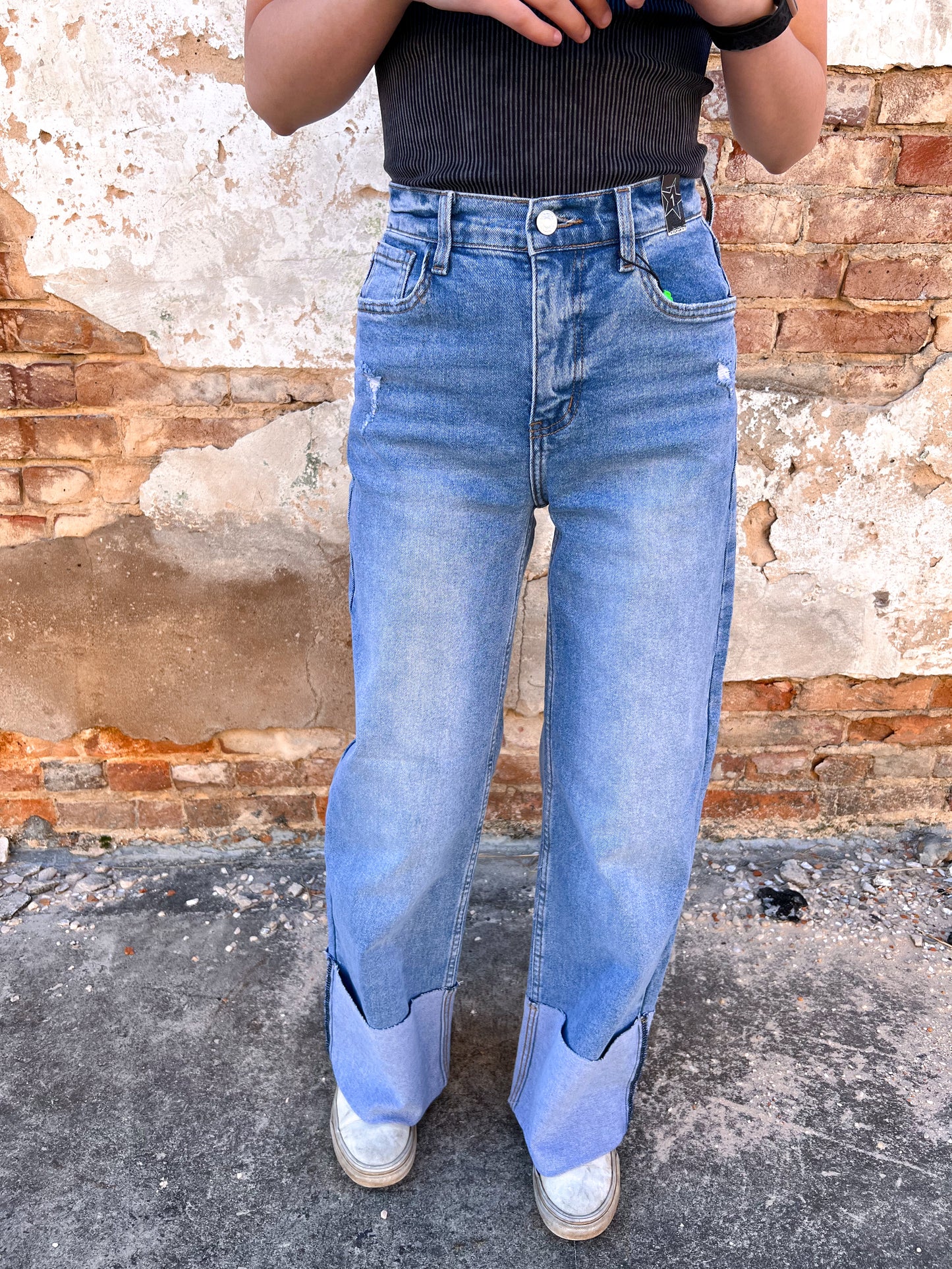 Haley Cuff Up Wide Leg Jeans-Wide Leg Jeans-Vibrant M.i.U-Bin C6,bottoms,FD 12/03/24-The Twisted Chandelier