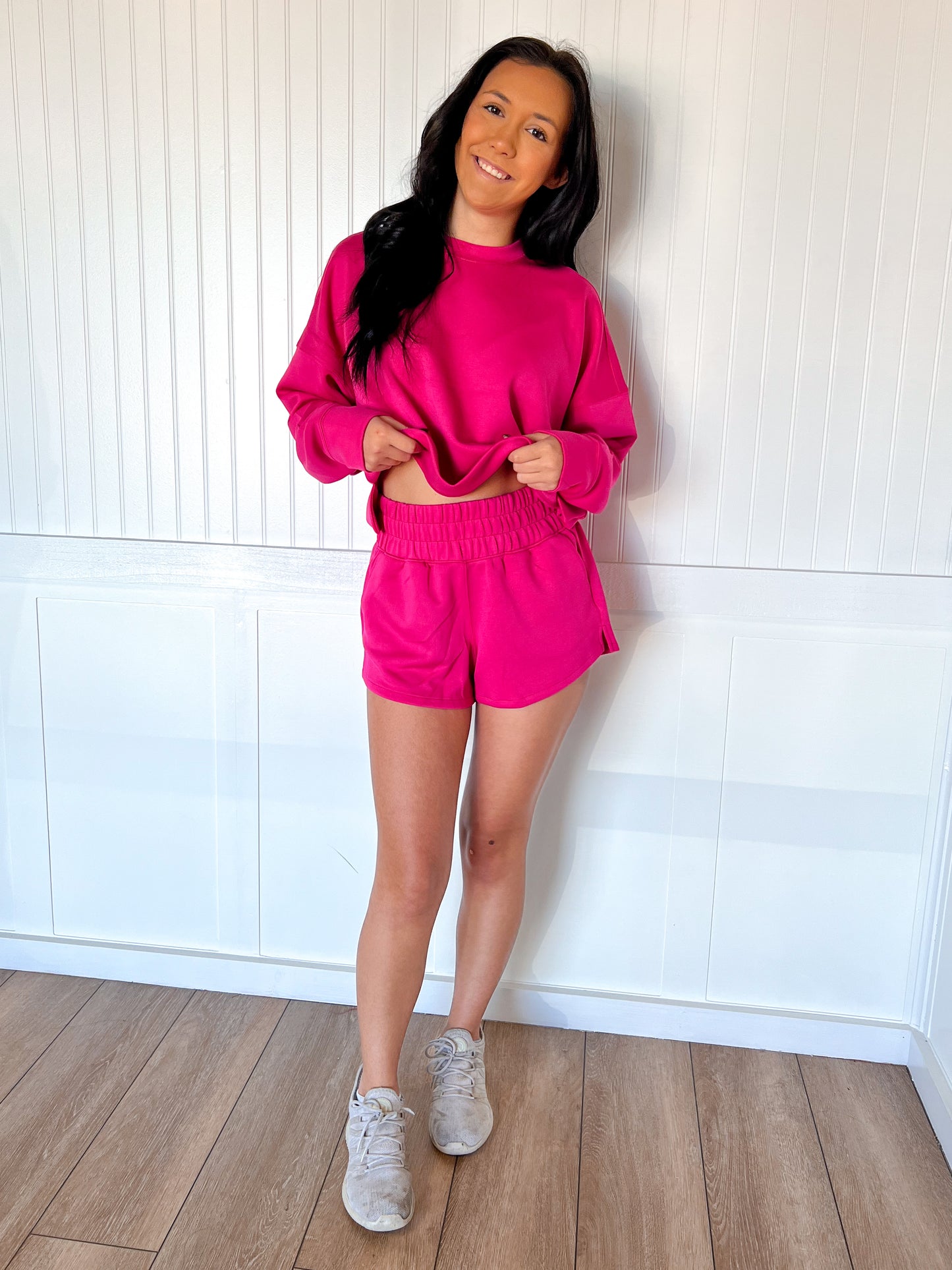 Oaklynn Scuba Long Sleeve Sweatshirt and Short Set-Zenana-The Twisted Chandelier