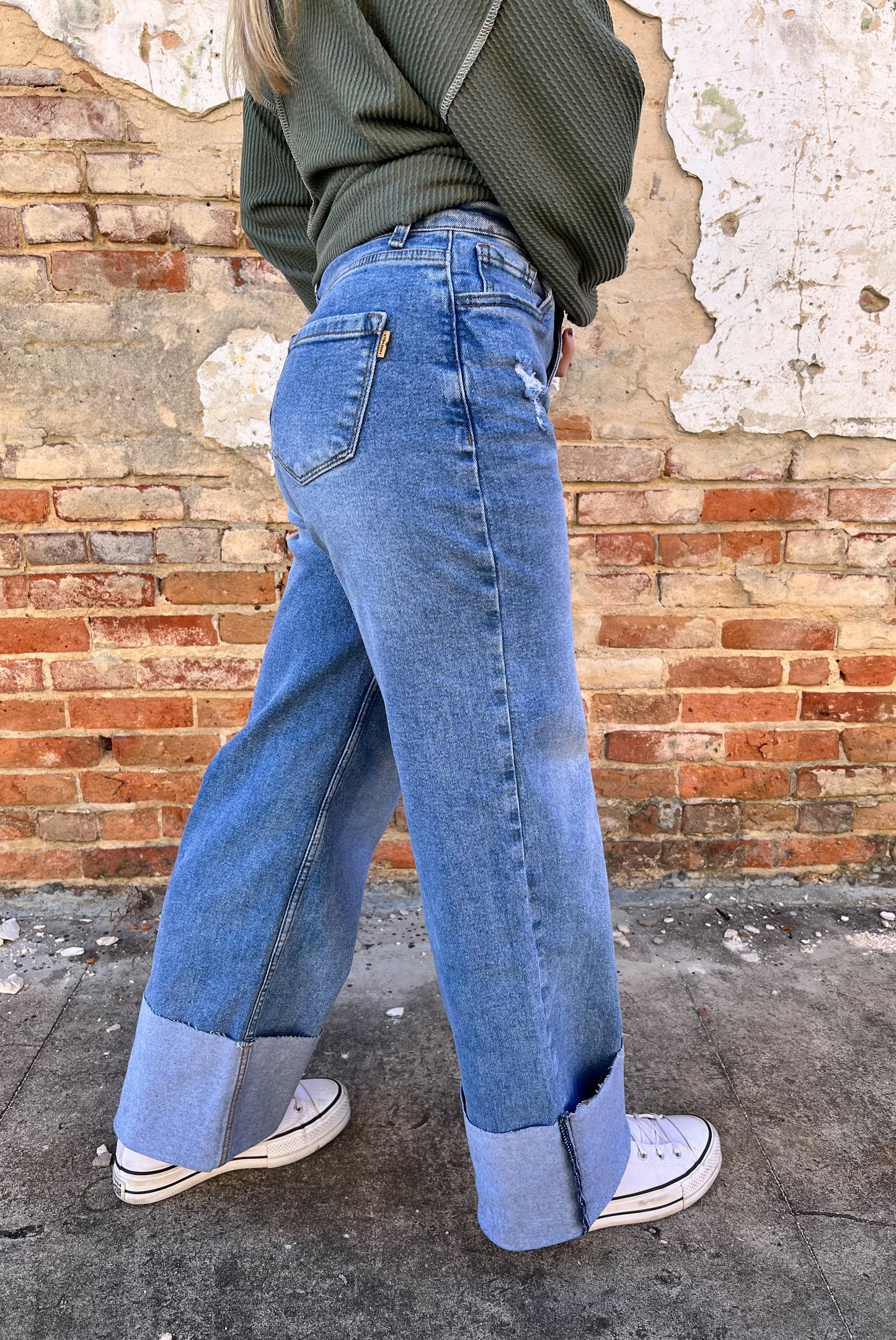 Haley Cuff Up Wide Leg Jeans-Wide Leg Jeans-Vibrant M.i.U-Bin C6,bottoms,FD 12/03/24-The Twisted Chandelier