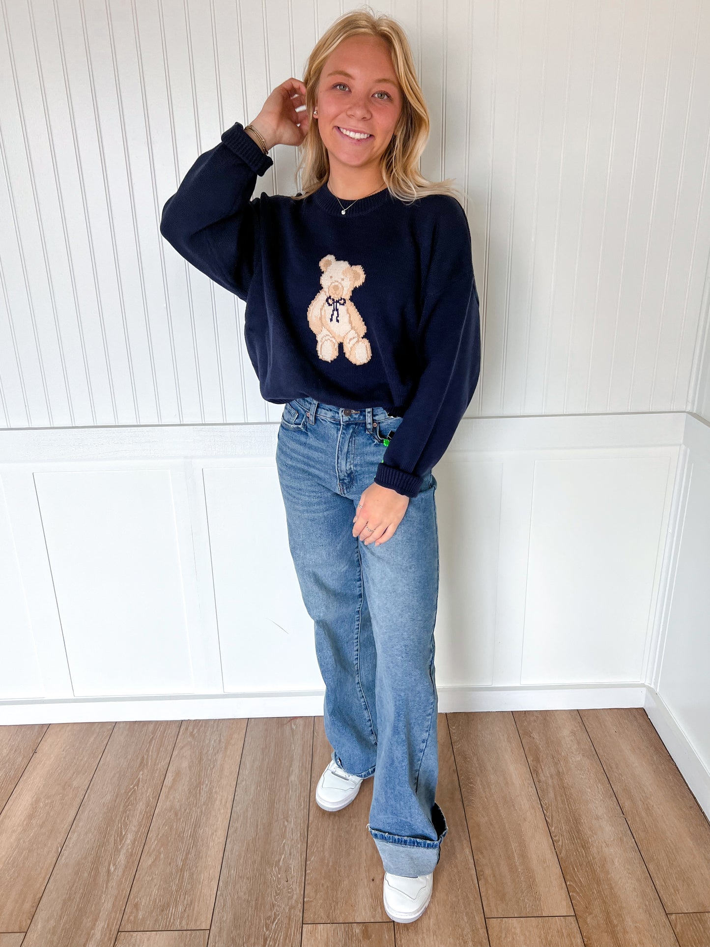 Conner Long Sleeve Crew Neck Teddy Bear Graphic Sweater-Sweater-LE LIS-Bin a4,FD 10/28/25,Tops Collection-The Twisted Chandelier