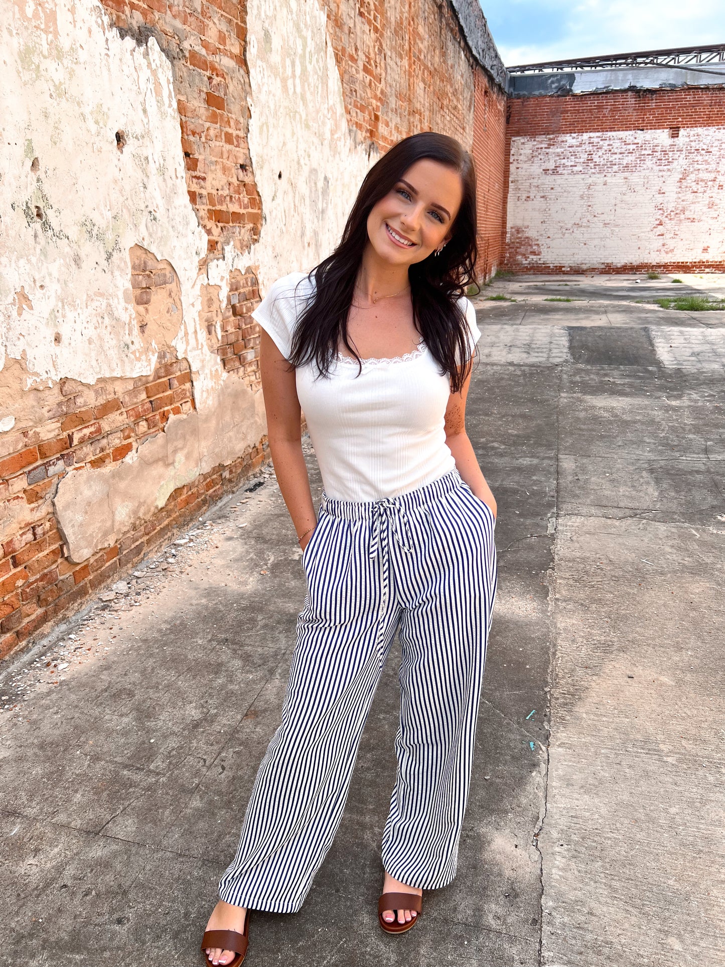 Maven Lace & Bow Trim Ribbed Knit Top - White-VERY J-Bin B4,FD 06/10/25,Tops Collection-The Twisted Chandelier