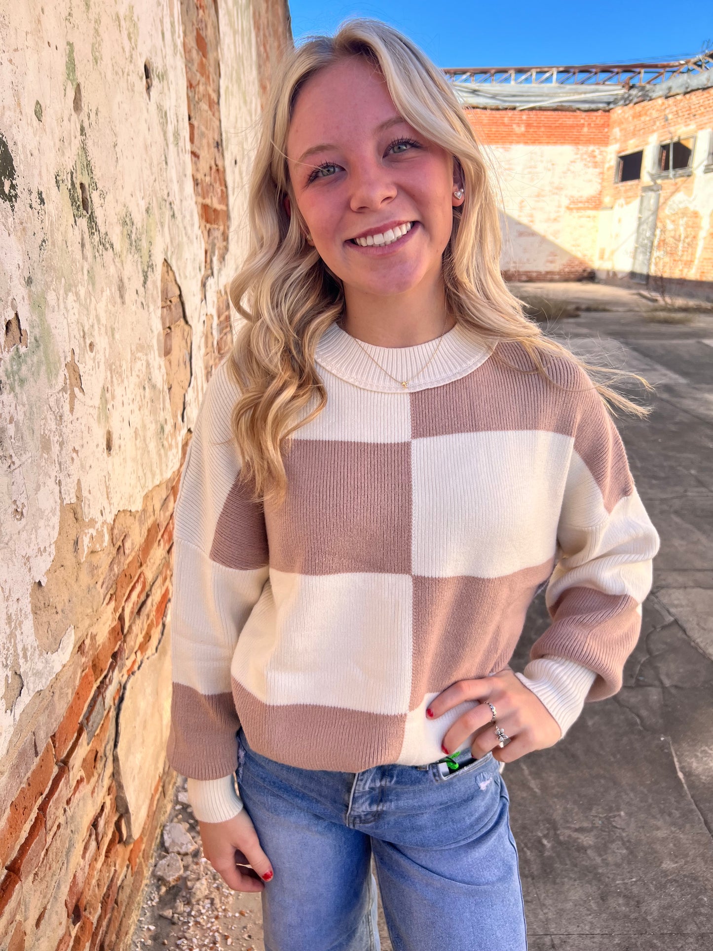 Casey Checkered Side Slits Drop Shoulder Oversized Sweater-Sweater-fashionworks-BIN A2,FD 12/09/24,Max Retail,not on the floor only in the bins,Tops Collection-The Twisted Chandelier