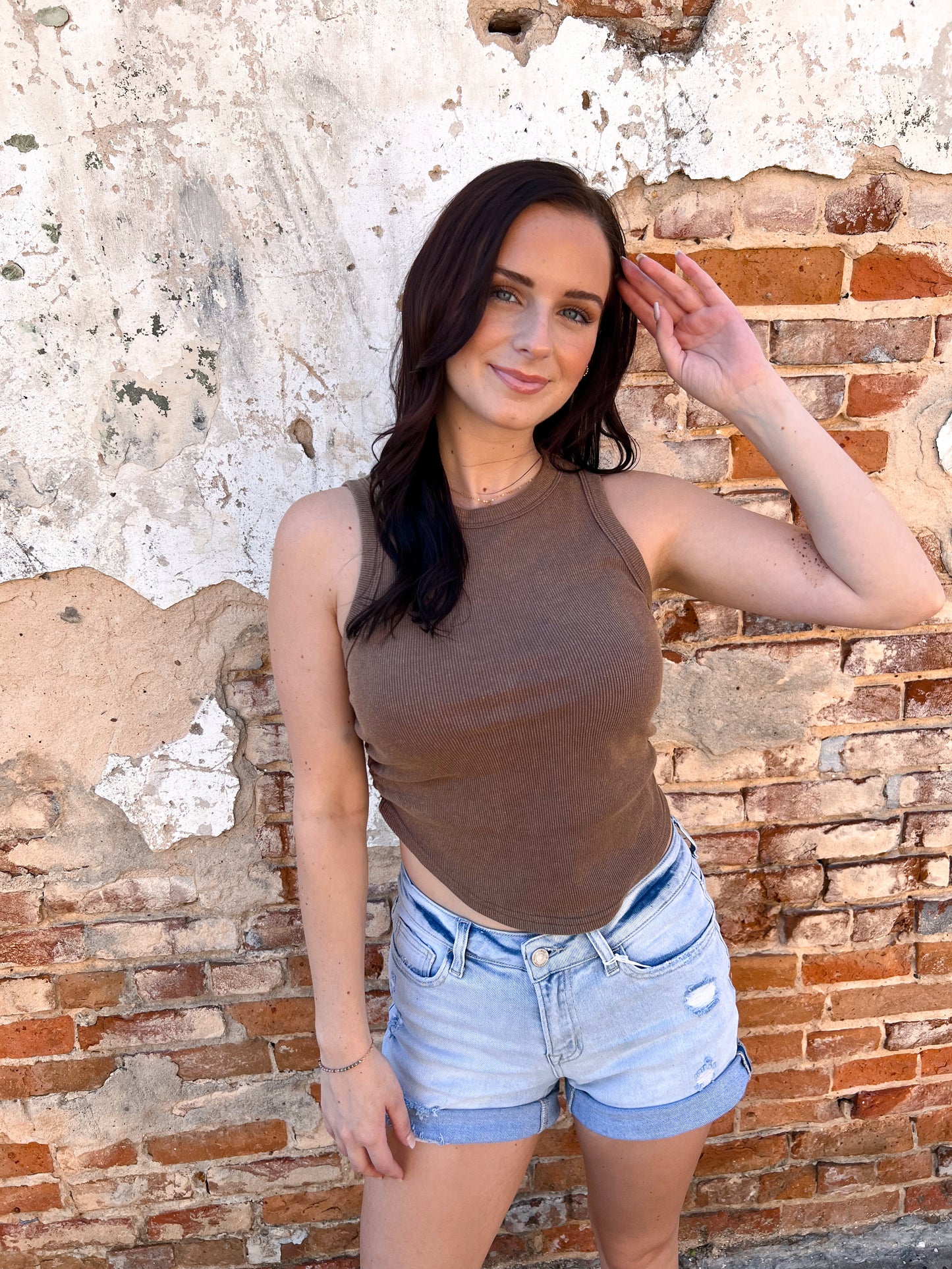 Willa Mineral Wash Rib Knit Tank Top - Mocha-Tank Top-HYFVE-BIN A 3,CR 05/09/25,Tops Collection-The Twisted Chandelier