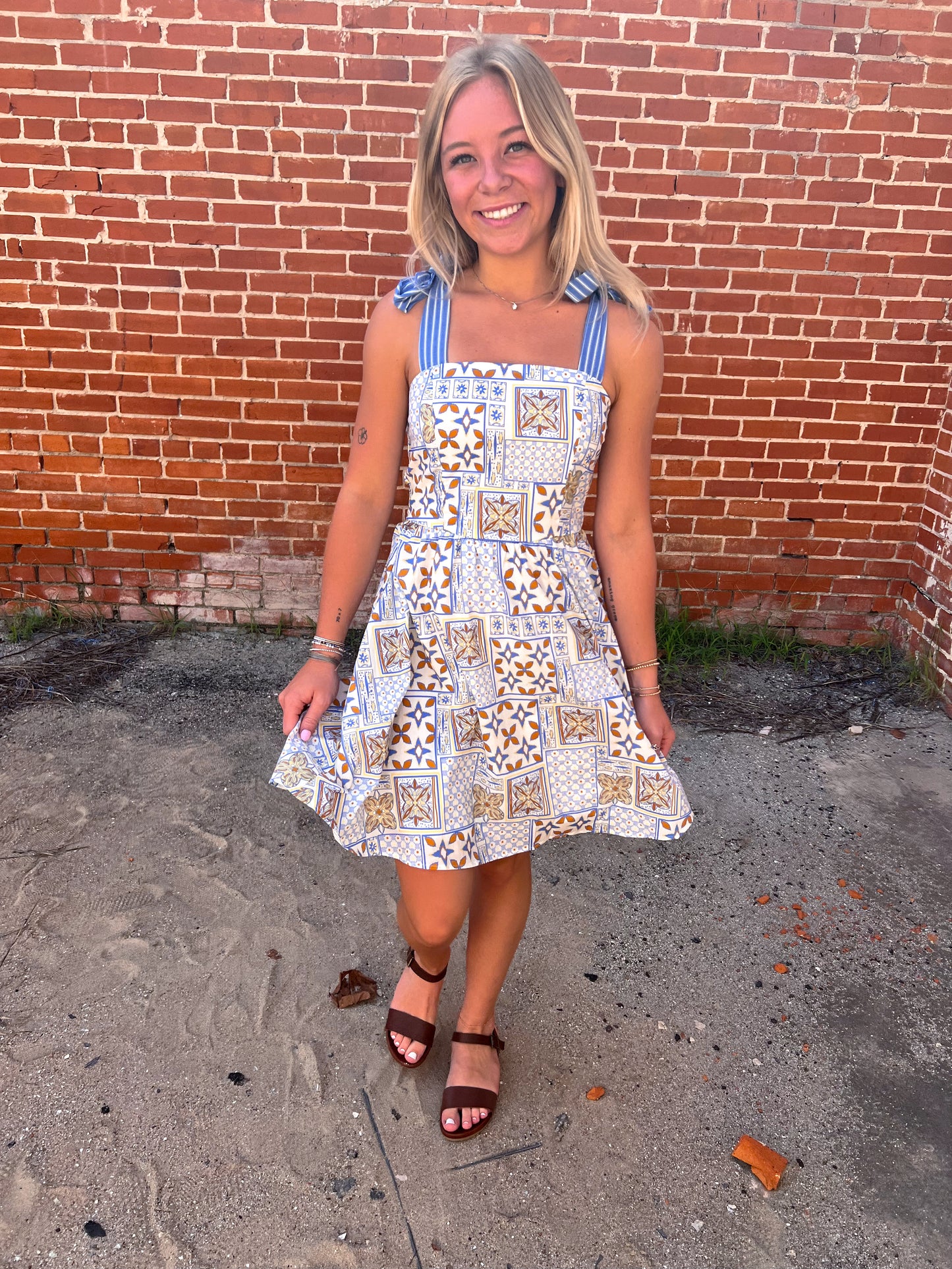 Brinn Tie Strap Woven Print Mini Dress-Dress-She & Sky-Bin B4,DJR,FD 08/12/25,SY9035-The Twisted Chandelier