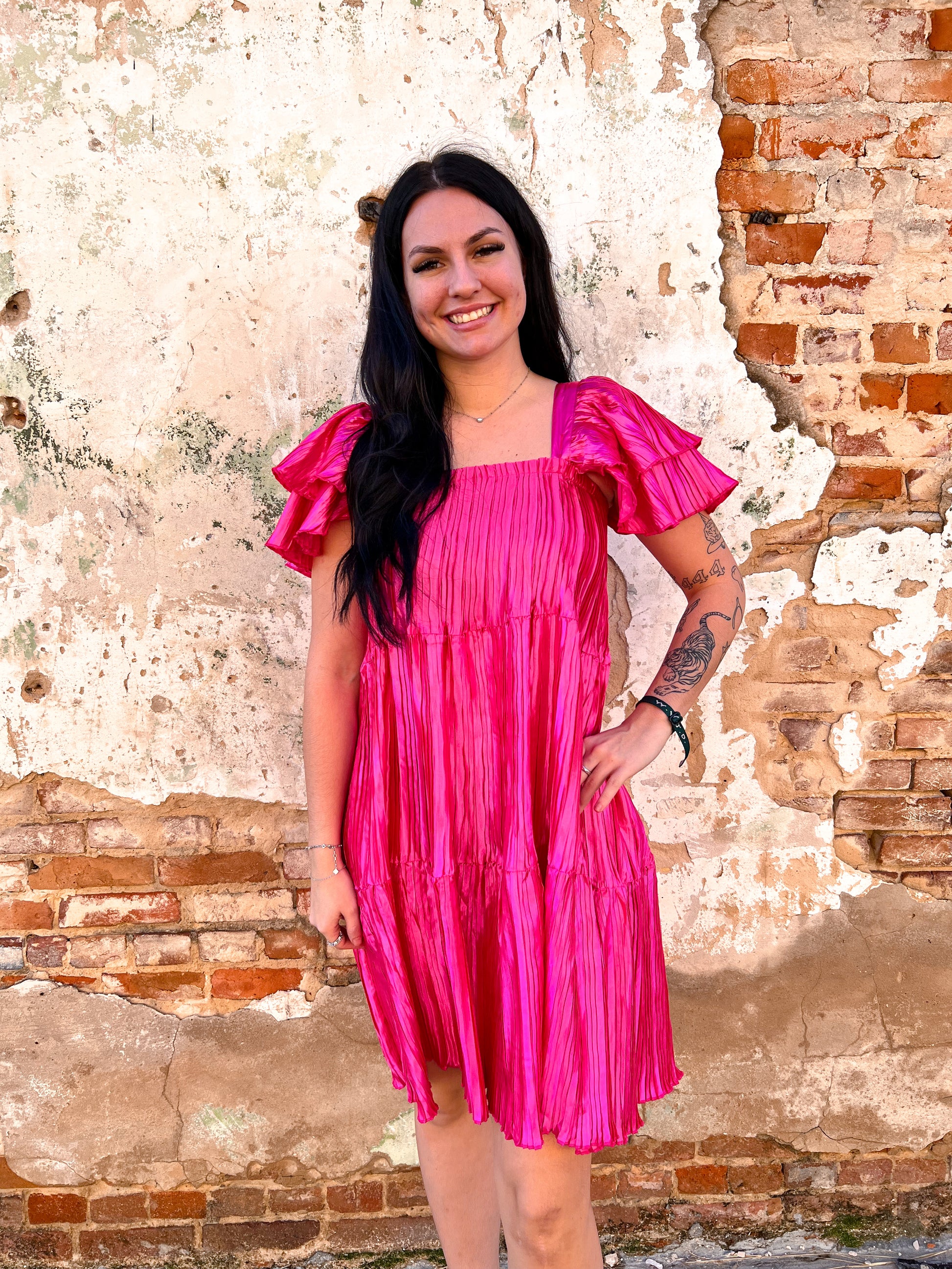 Kendall Pleated Versi Dress - Pink-Dresses-Southern Grace Wholesale-06/24/25,1st md,BIN A5,DJR,FD 01/07/25-The Twisted Chandelier