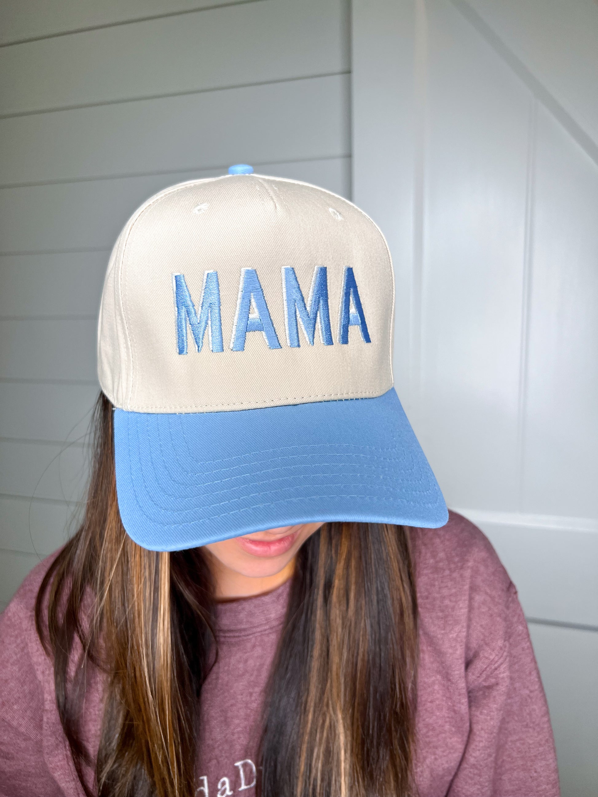 MAMA Mother's Day Two-Toned Vintage Hat-Katydid-FD 05/13/25-Light Blue and Tan-The Twisted Chandelier