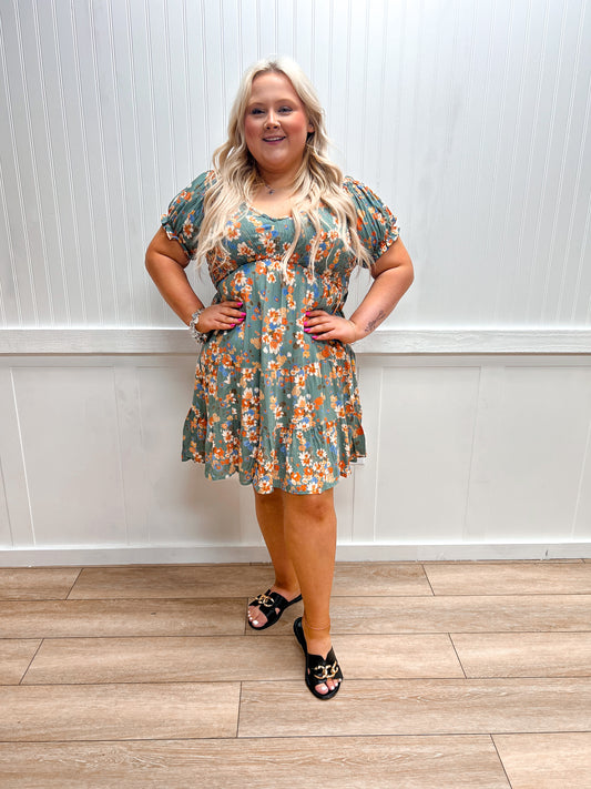 Angie V-Neck Smocked Bodice Short Sleeve Dress-ANGIE-C4507-A854,DJR-The Twisted Chandelier