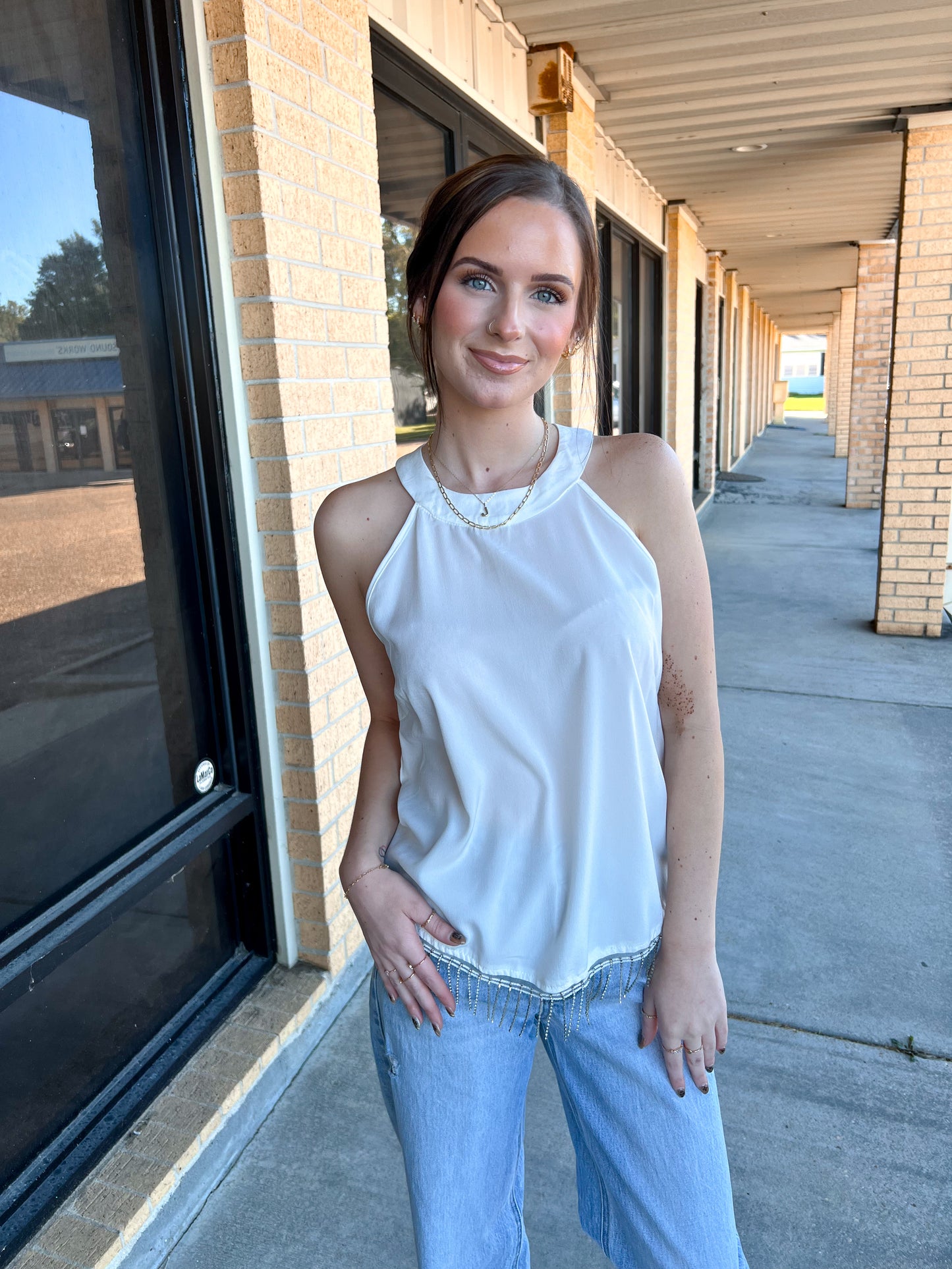 Maelani White Top With Rhinestone Fringe-Shirt-Southern Grace Wholesale-04/21/25,05/25/24,1st md,6/27/23,Max Retail,Tops Collection,western & concert-The Twisted Chandelier