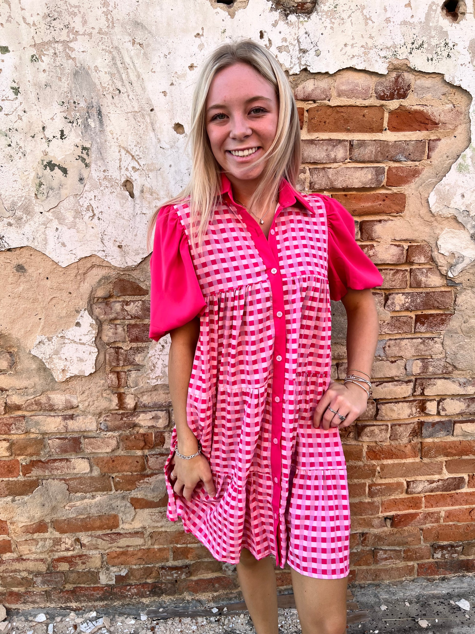 Jasmine Pink Gingham Button Up Dress-Dresses-Southern Grace Wholesale-06/24/25,1st md,BIN D3,DJR,Dresses,FD 01/07/25-The Twisted Chandelier