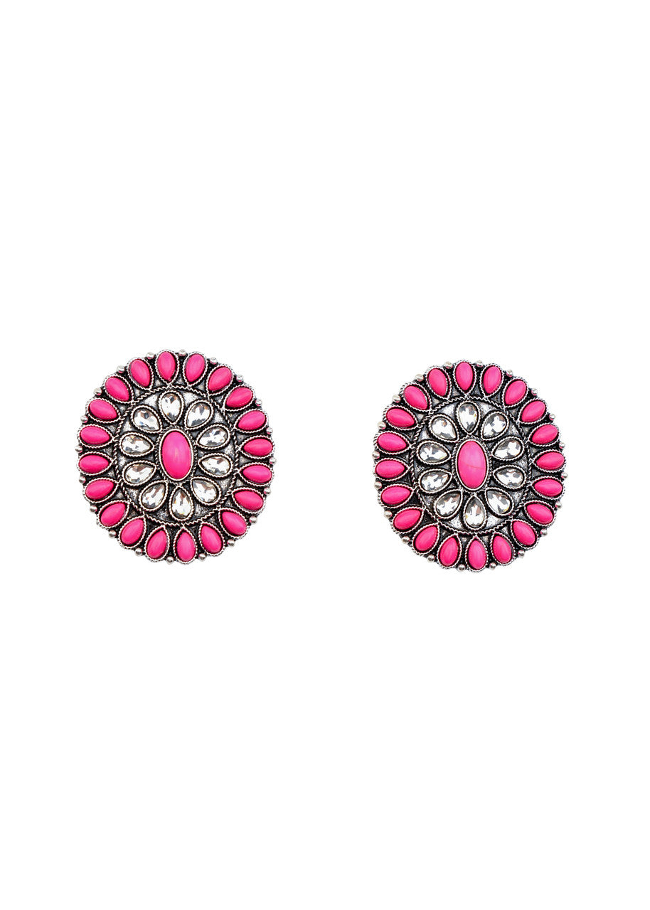 West and Co. Large Pink and Rhinestone Cluster Post Earring-Stud Earrings-West and Co.-western & concert-The Twisted Chandelier