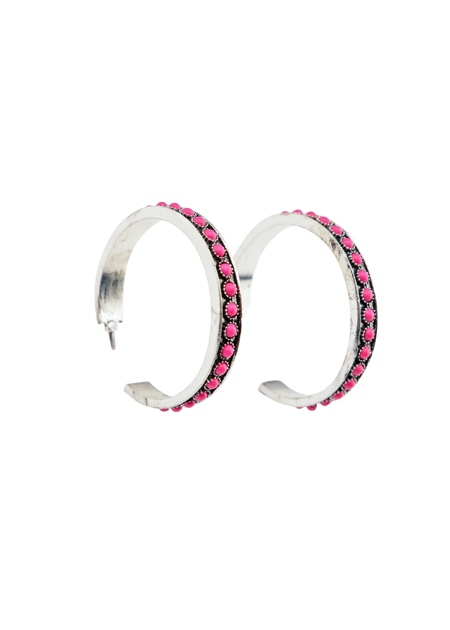 West and Co. Burnished Silver and Pink Hoop Earrings-Stud Earrings-West and Co.-western & concert-The Twisted Chandelier