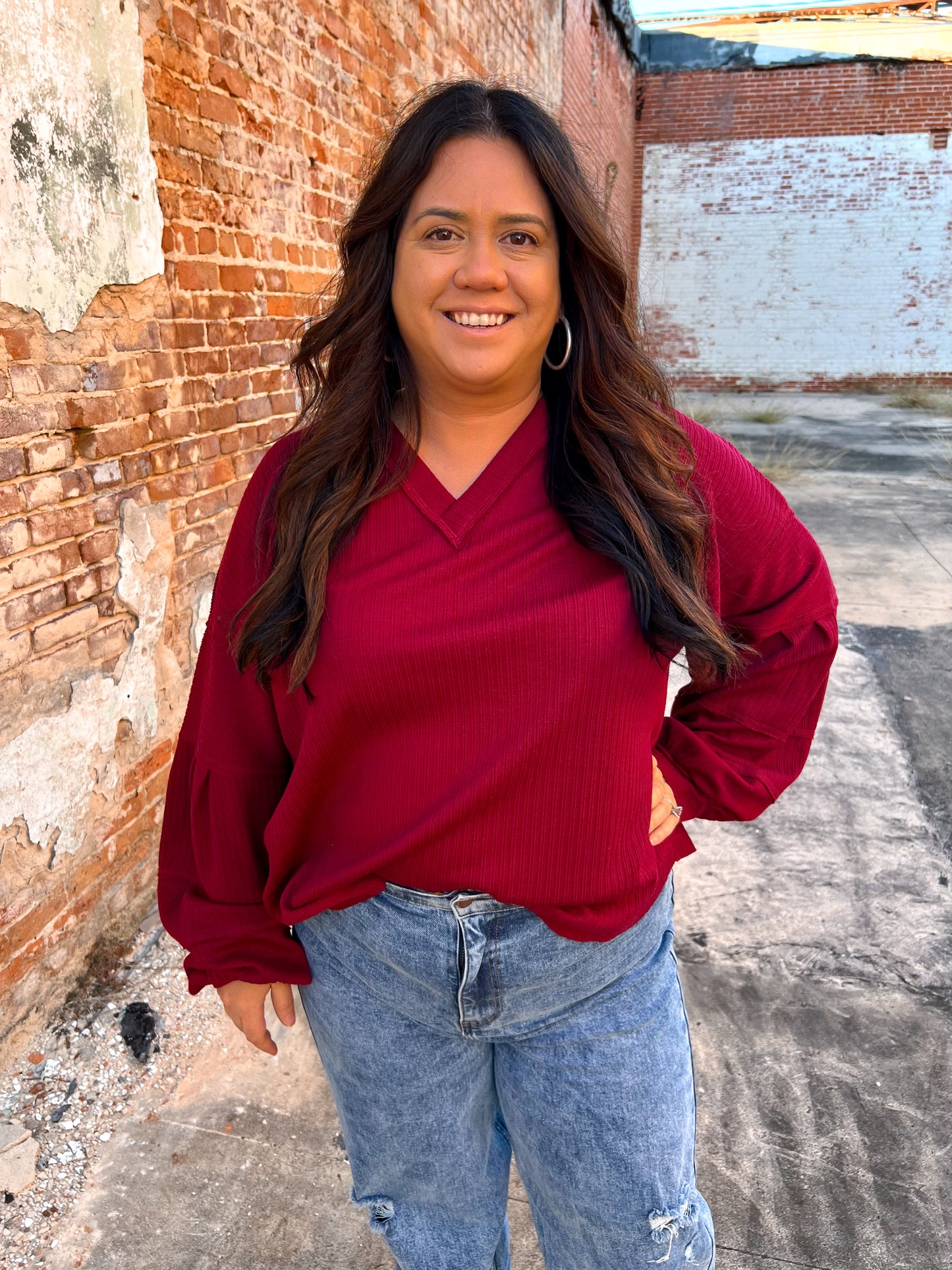 Gianna Textured Solid V-neck Comfy Knit Top - Plus Size-Shirt-VERY J-09/12/22,11/28/23 md,1st md,Max Retail,Tops Collection-The Twisted Chandelier