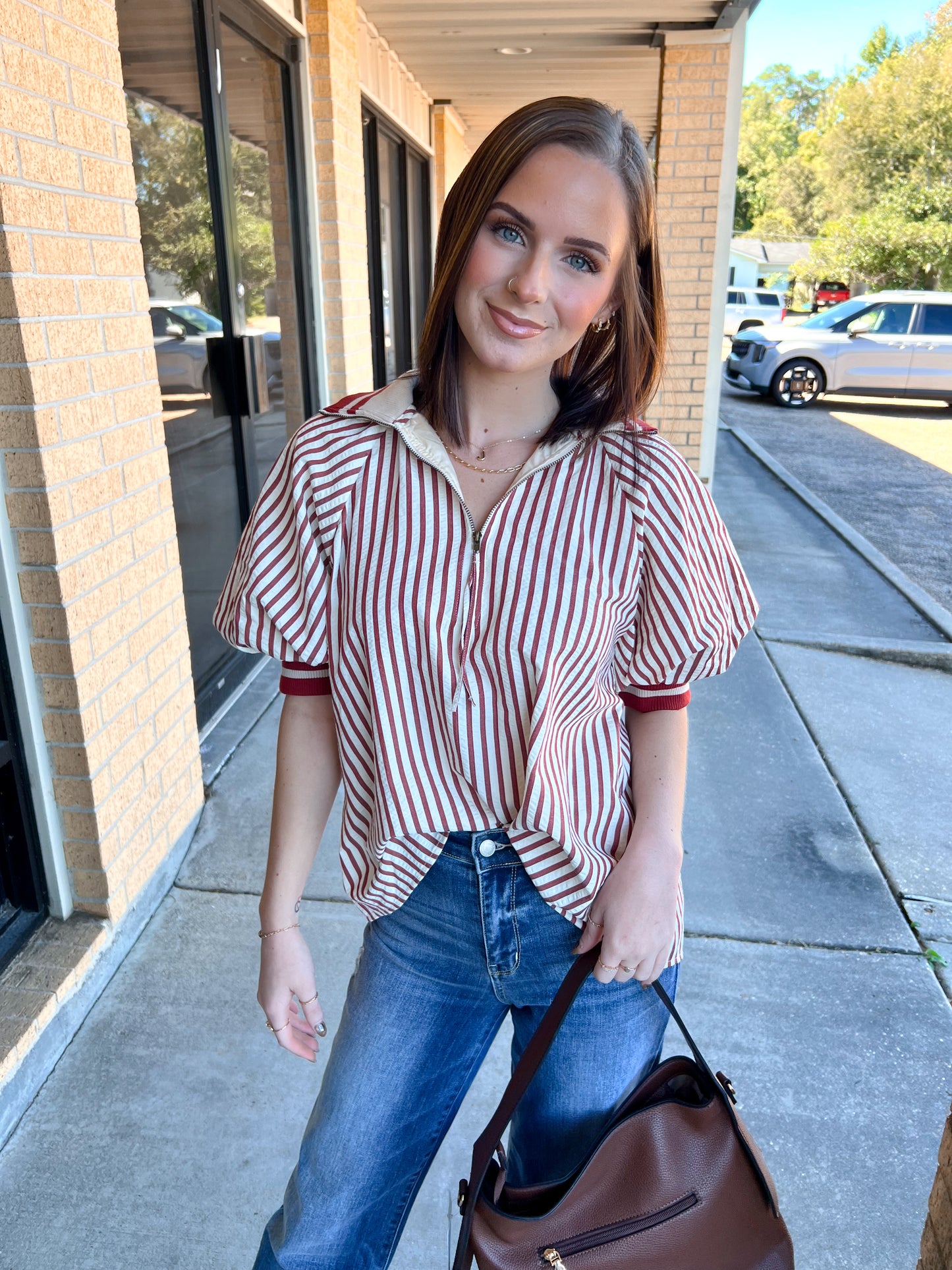 Rory Striped Collared Zip Top-The Twisted Chandelier-Bin B4,FD 10/23/25,Tops Collection-The Twisted Chandelier