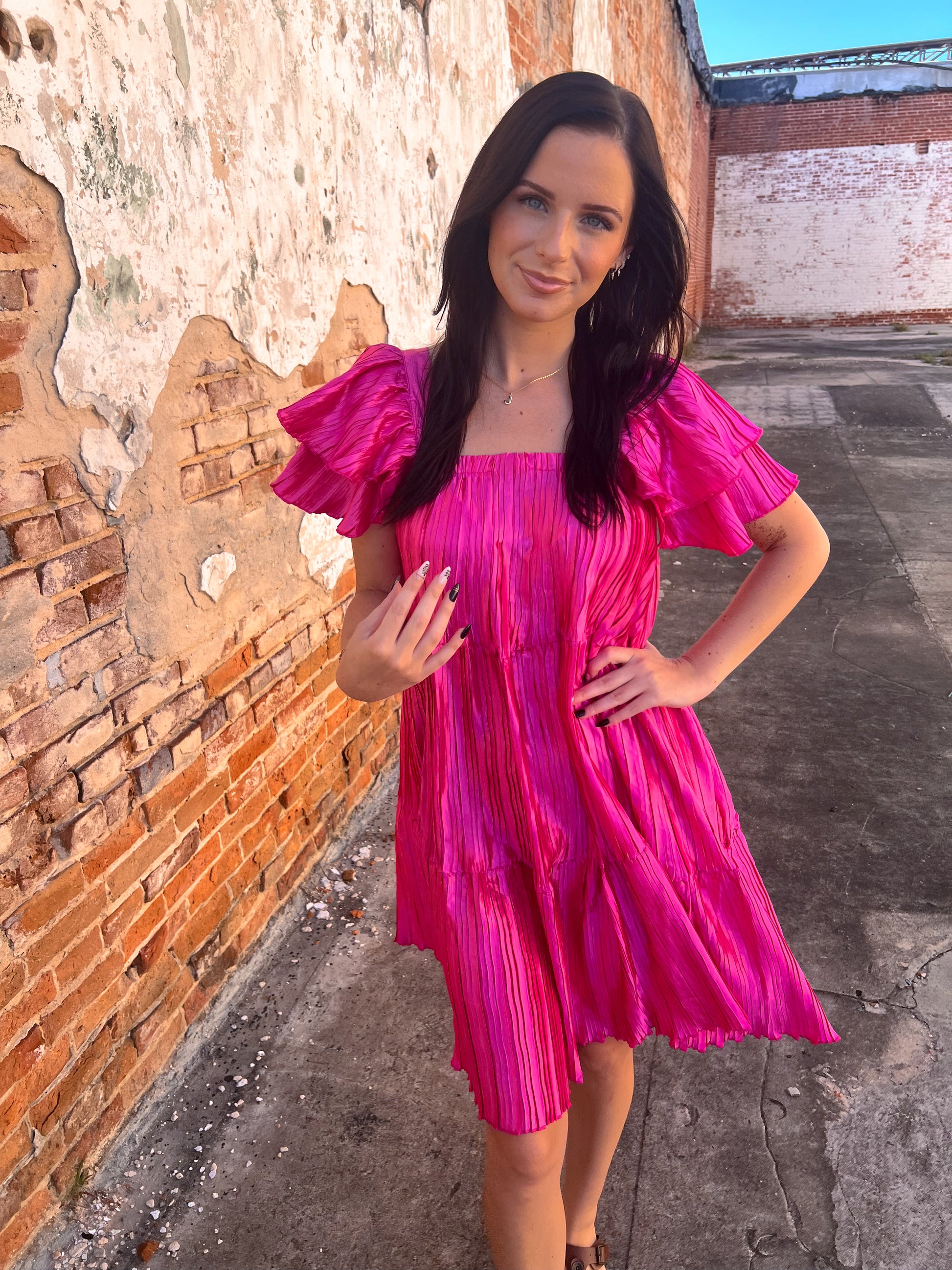 Kendall Pleated Versi Dress - Pink-Dresses-Southern Grace Wholesale-06/24/25,1st md,BIN A5,DJR,FD 01/07/25-The Twisted Chandelier